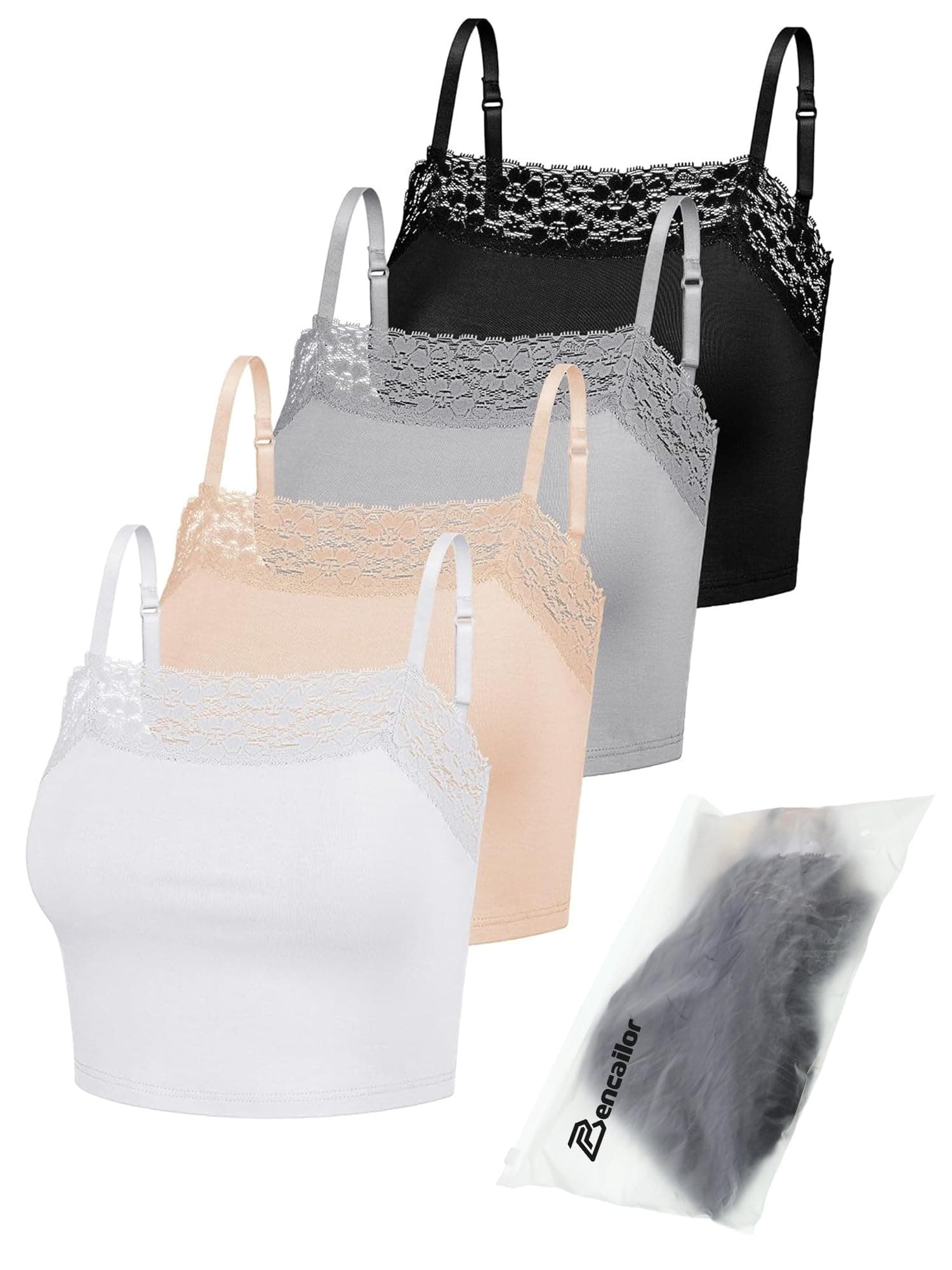 4 Pcs Womens Lace Cami Bralettes Spaghetti Strap Crop Tops Bandeau