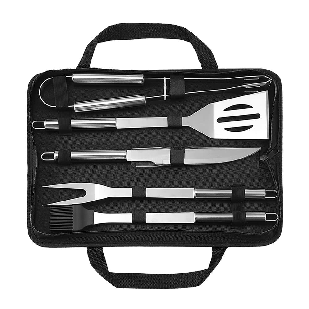 BBQ Grill Tool Set Barbecue Grill Stainless Steel Utensils Grill Accessories Kit in Carry Case (5-Piece) with Tongs Spatula Meat Fork and Basting Brush for Outdoor Indoor
