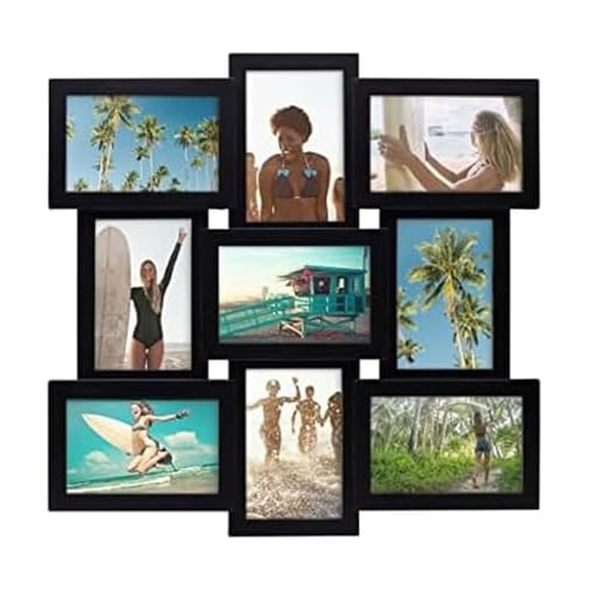MELANNCO Collage Picture Frame for Wall, Holds Nine Photos - Four 6x4 and Five 4x6 Inch - Black Plastic, 18x18 Inch, Hang Horizontal or Vertical, Wall Decor for Home