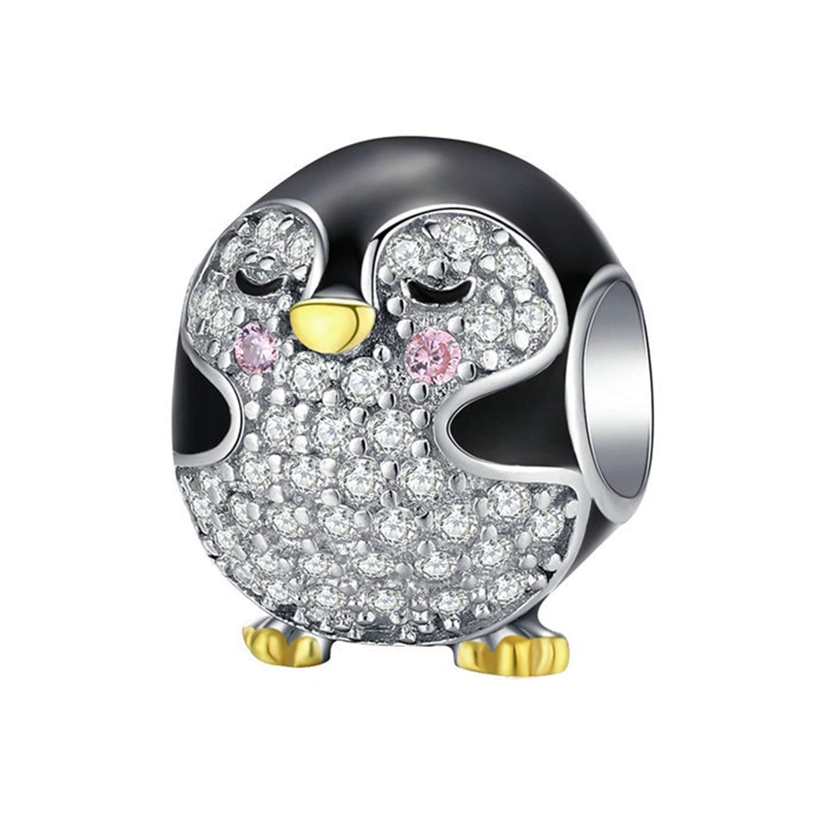 HMMJ S925 Sterling Silver DIY Handmade Electroplating Dripping Oil Little Penguin Charms Dangle Bead for Pandora Troll Chamilia Charm Bracelet Necklaces