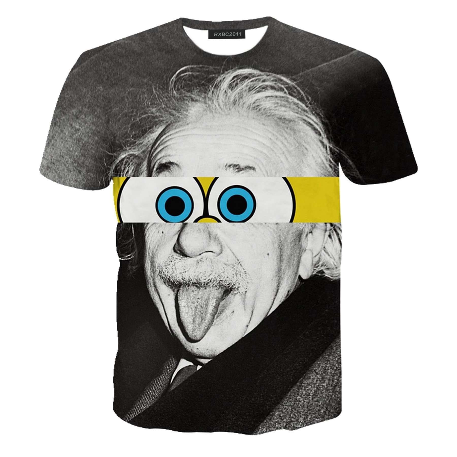 Men's 3D Print Spongebob and Einstein T-Shirt M Black