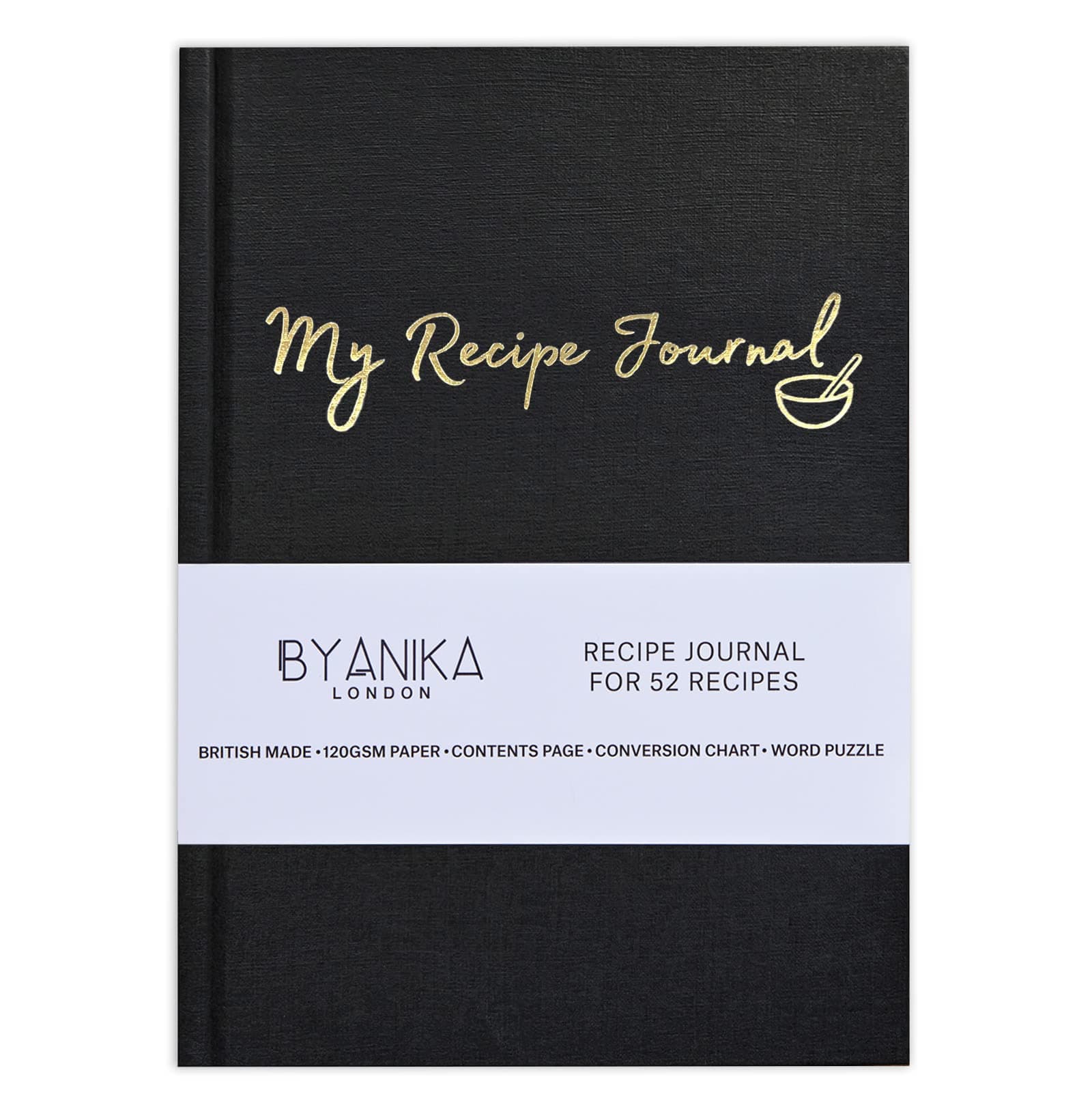 BYANIKA Recipe Book For Own Recipes - Jet Black | Create Your Own Cookbook Journal | Hardback Notebook | Blank Diary To Write In | Cooking Organiser Family Cook Books | Foodie Baking Kitchen Gifts