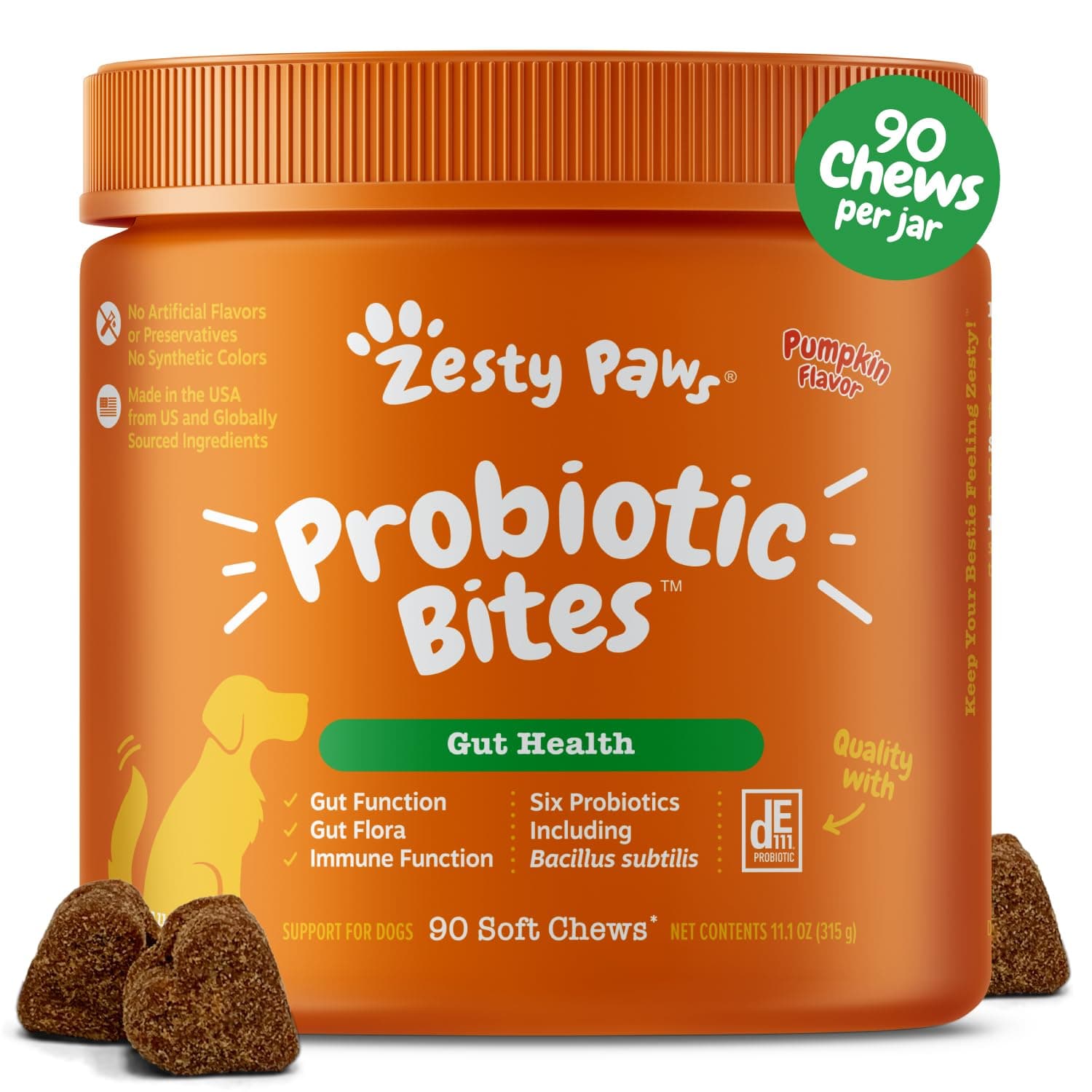 Zesty Paws, Probiotic Bites for Dogs, with Natural Digestive Enzymes, Pumpkin Flavor, 90 Soft Chews