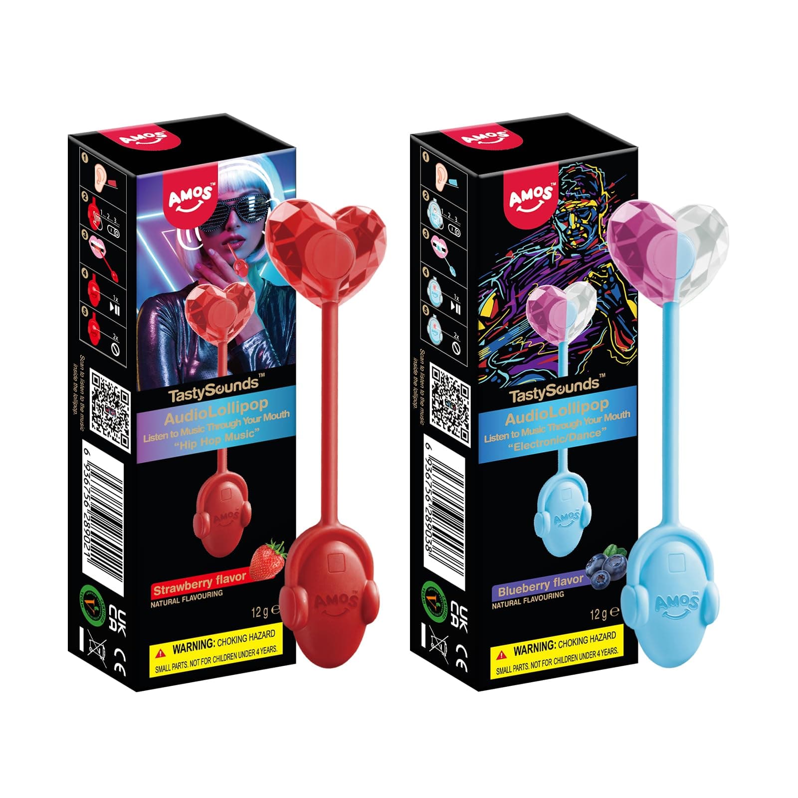 AMOS Audio Lollipop (Natural Blueberry) Music Lollipop Suction Cup - Fat Free Singing Lollipop for Kids Classmates Party