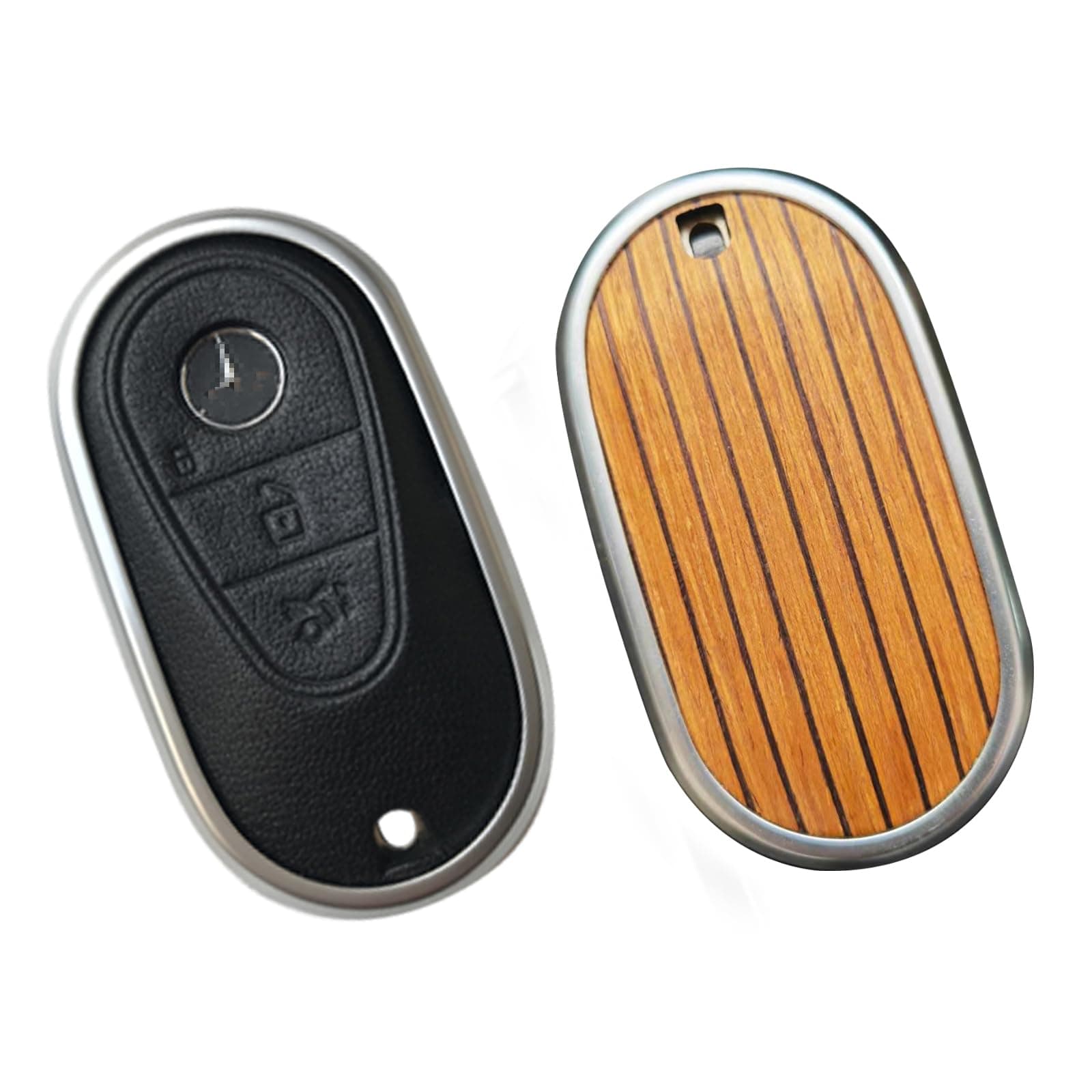 Leeogench Compatible with Mercedes Benz Key case Key fob Cover Real Wood Veneer Genuine Leather Key Fob Shell Gift C GLC E S ect 2022-2023-newer (Yacht Oak, Black Leather)