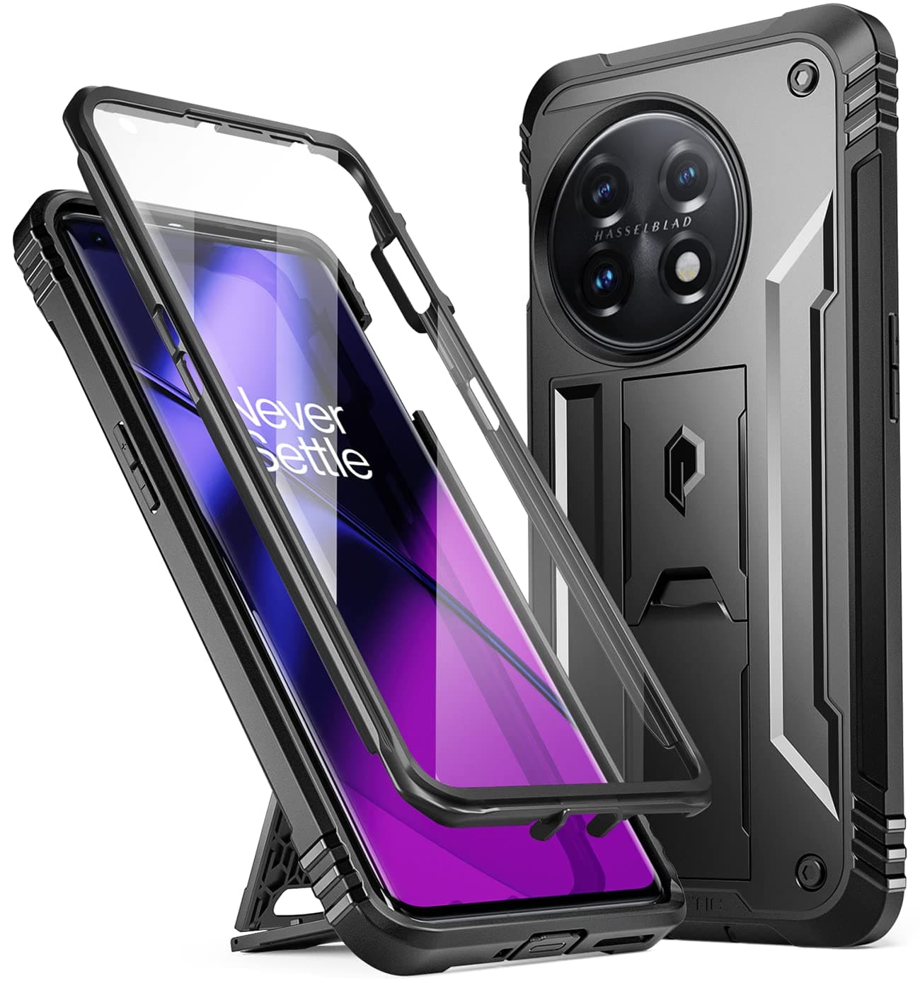 Poetic Revolution Case Compatible with OnePlus 11 5G 6.7 inch (2023 Release), Full-Body Rugged Shockproof Heavy Duty Protective Cover with Kickstand and Built-in Screen Protector, Black