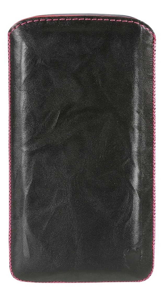 MediaDevil Samsung Galaxy S3 Leather Case (Black with Pink Stitching) - Artisanpouch Genuine European Leather Pouch Case with Pull-Tab