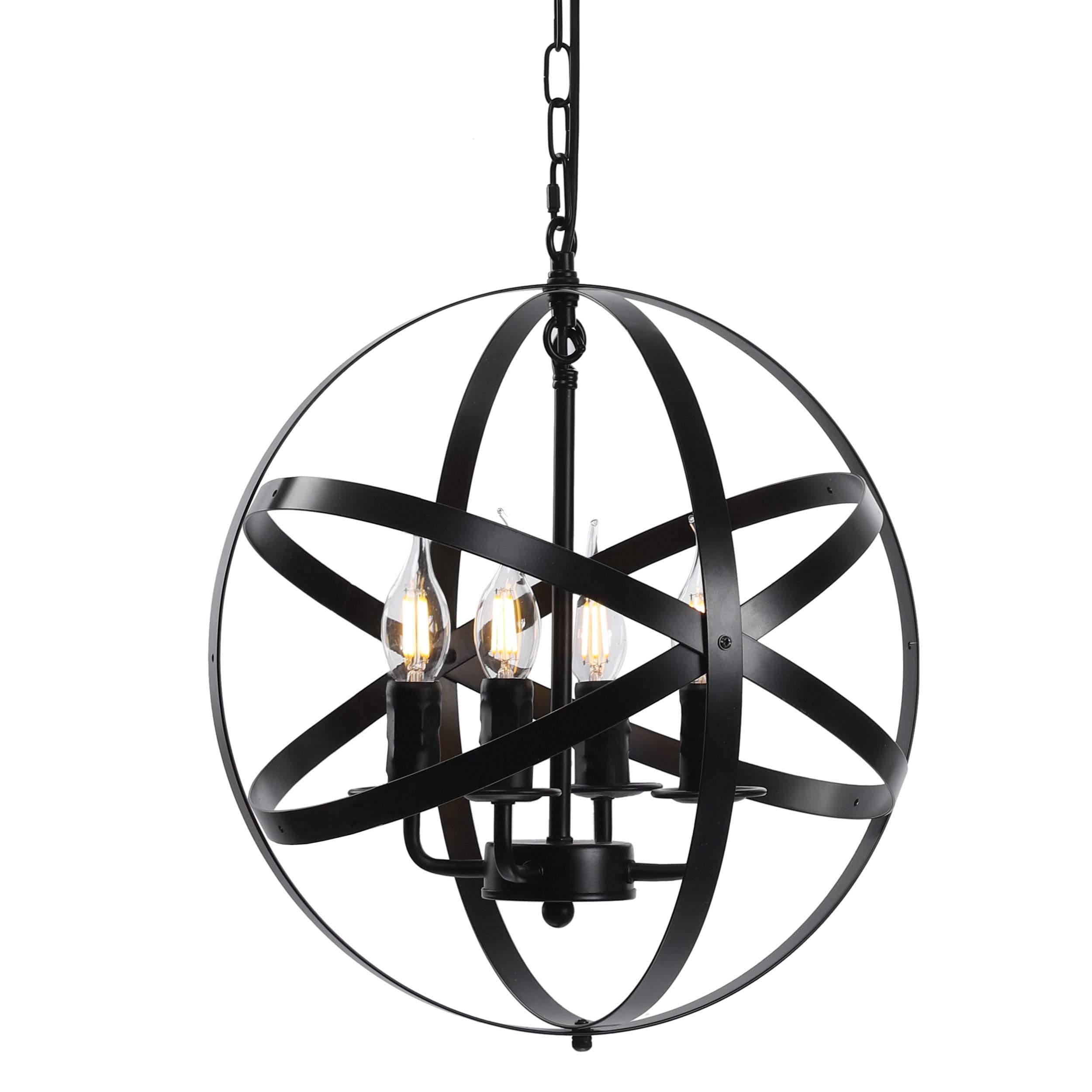 Lika 4-Light Farmhouse Chandeliers, Rustic Industrial Light Fixture with Spherical Shade, Black Pendant Lighting for Dining Room, Kitchen Island, Foyer (4-Light,Black)