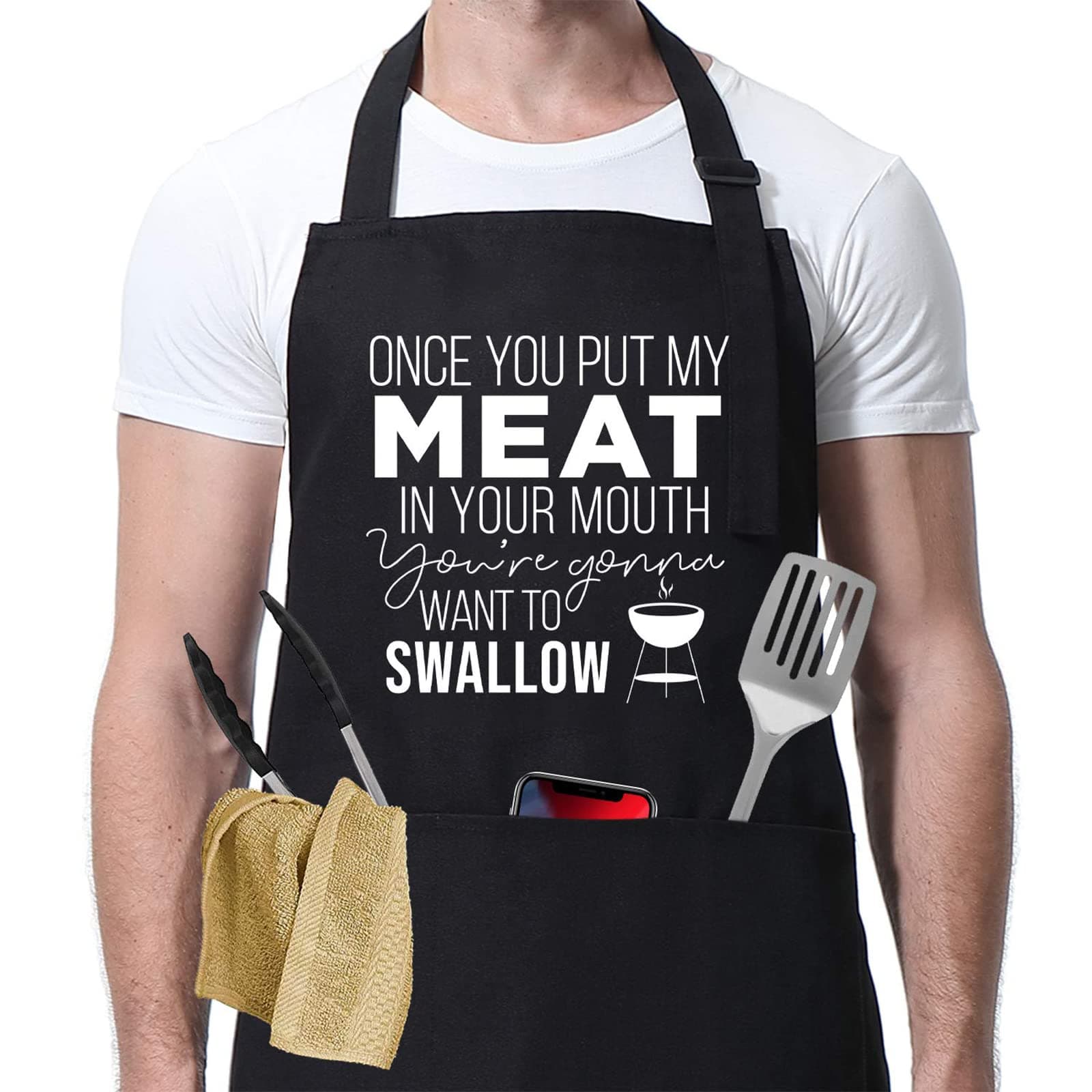 Miracu Funny Cooking Aprons for Men Husband - Valentines Day, Birthday Funny Male Gifts for Mens Best Friend, Gifts for Male Friends Guy Boyfriend Chef Him, Grilling Grill BBQ Apron for Men w/Pockets