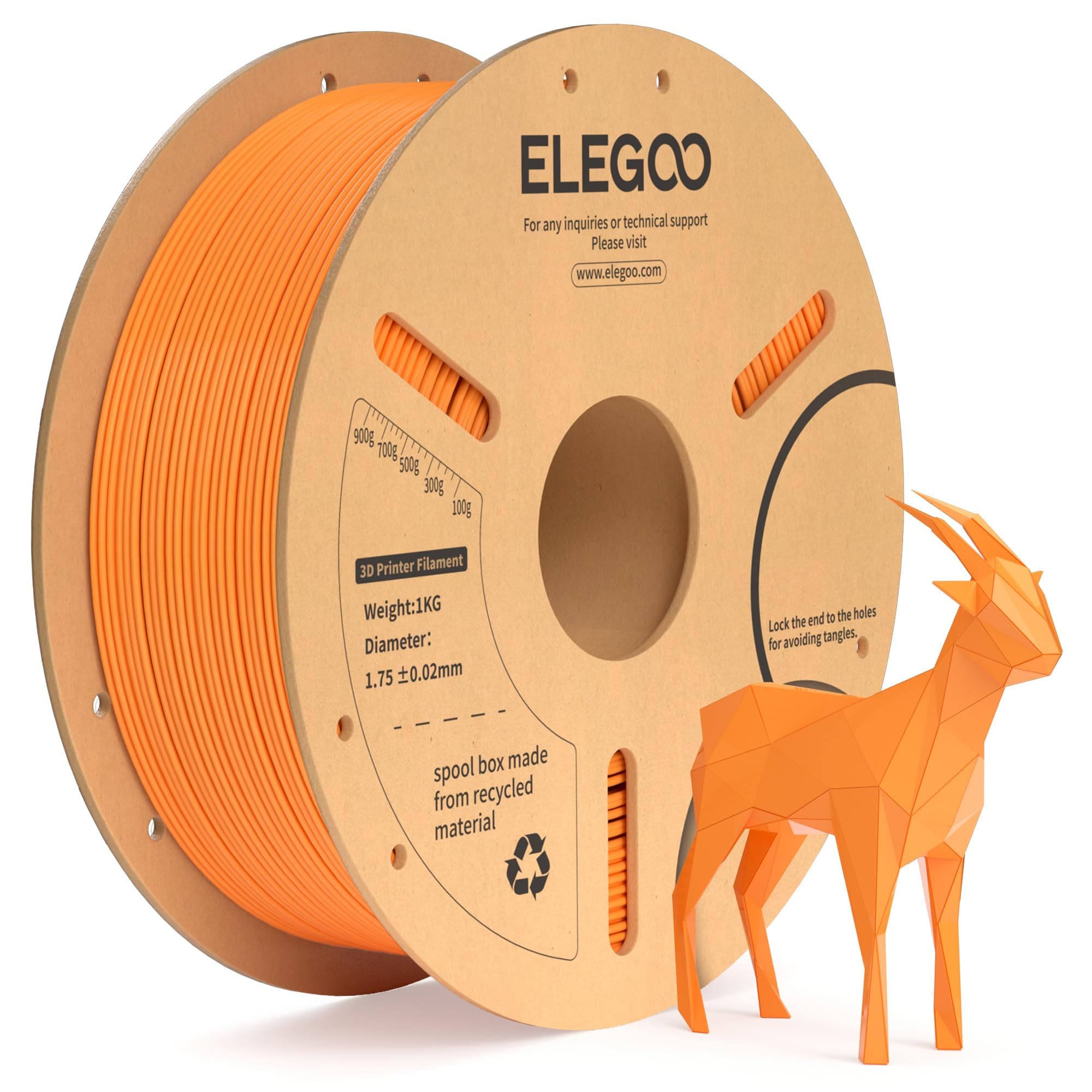 ELEGOO PLA+ Filament 1.75mm Orange 1KG, PLA Plus Tougher and Stronger 3D Printer Filament, Dimensional Accuracy +/- 0.02mm, 1kg Cardboard Spool(2.2lbs) Fits for Most FDM 3D Printers