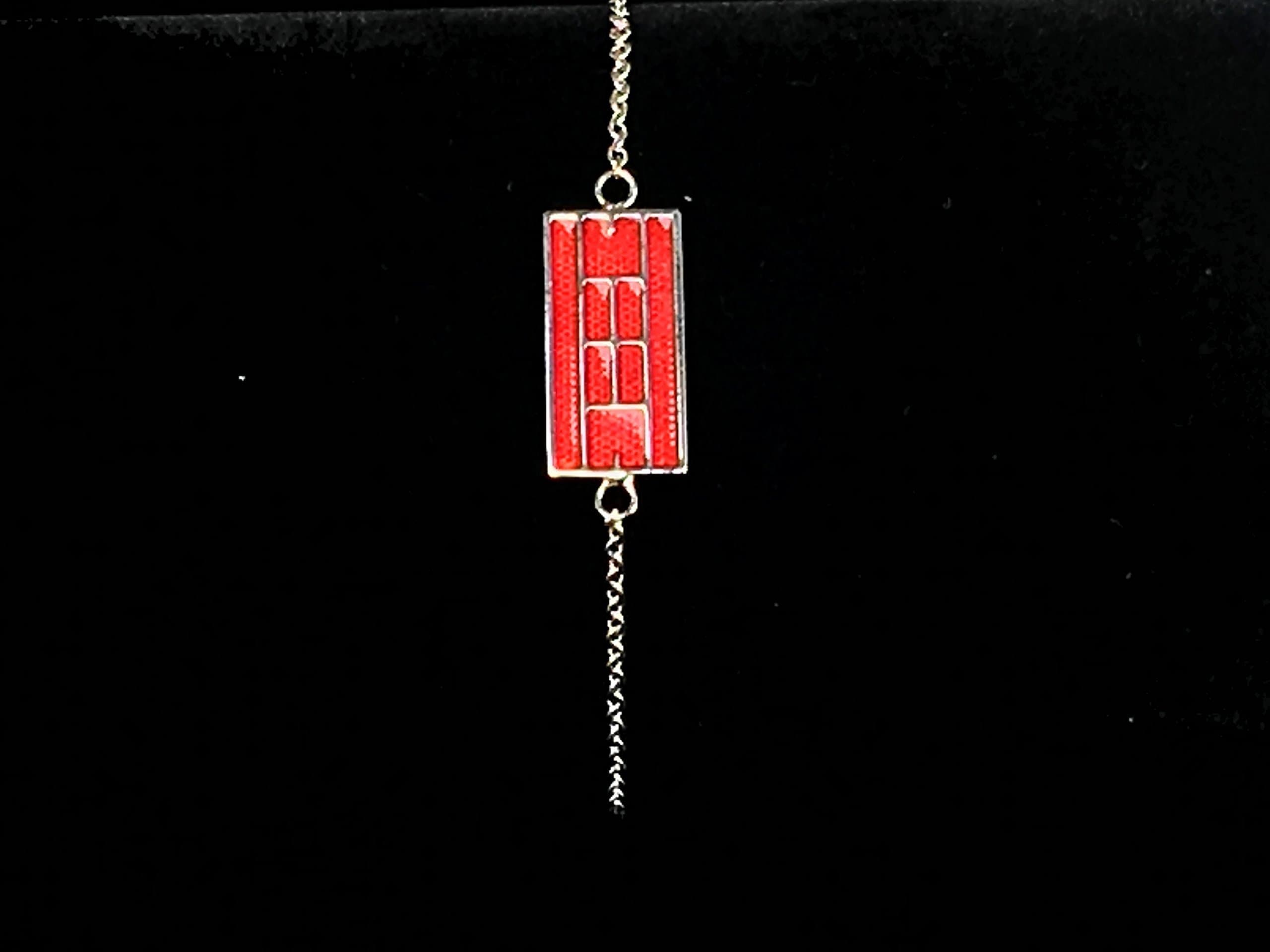 Enamel - Red clay 9mm x 18mm Tennis Court Anklet 9" Sterling Silver