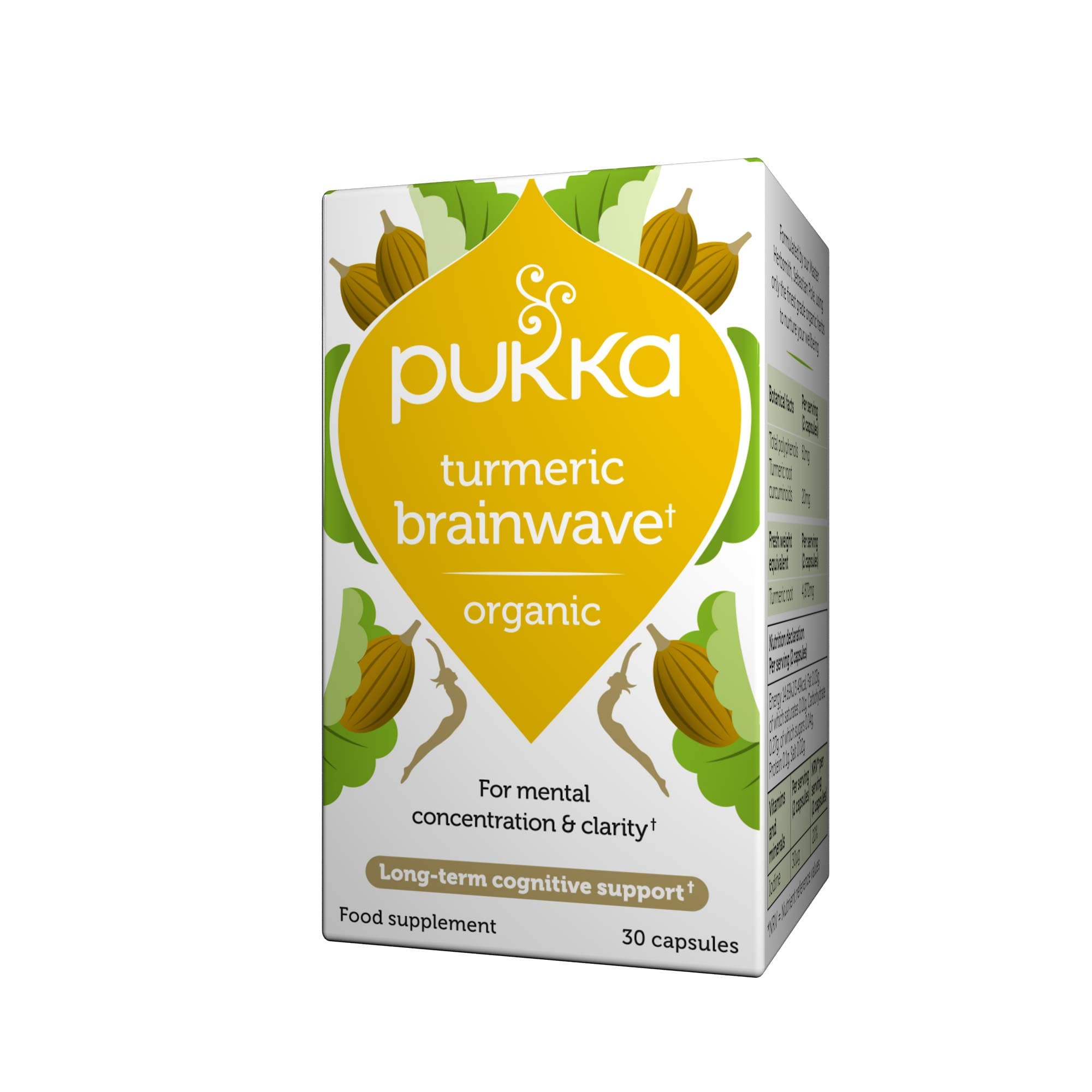 Pukka Herbs Turmeric Brainwave, Organic Wholistic Turmeric with Brahmi and Gotu Kola, Pack of 30 Capsules