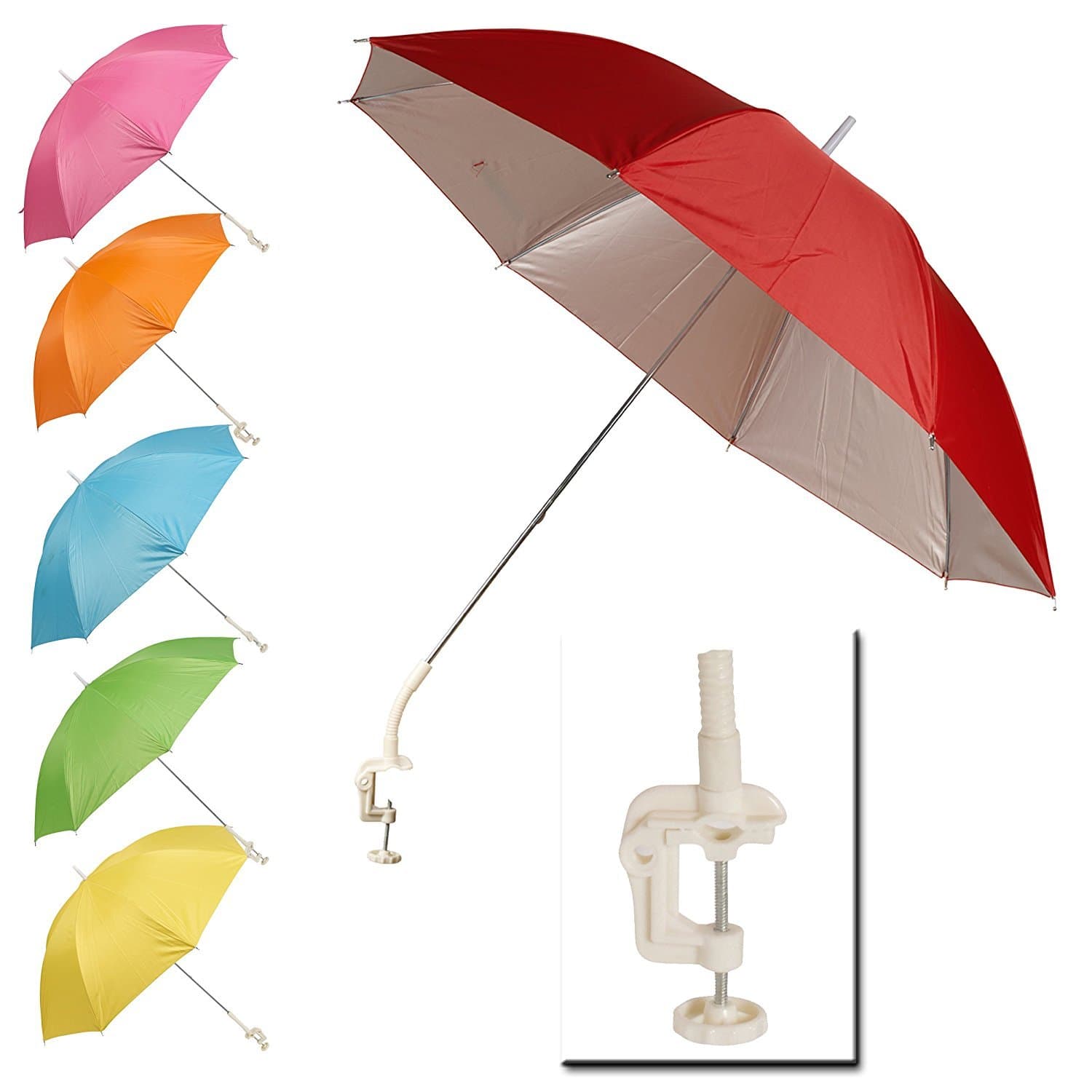 Portable Deck Chair Umbrella Lightweight Balcony Parasol + Clamp On Screw (Blue)