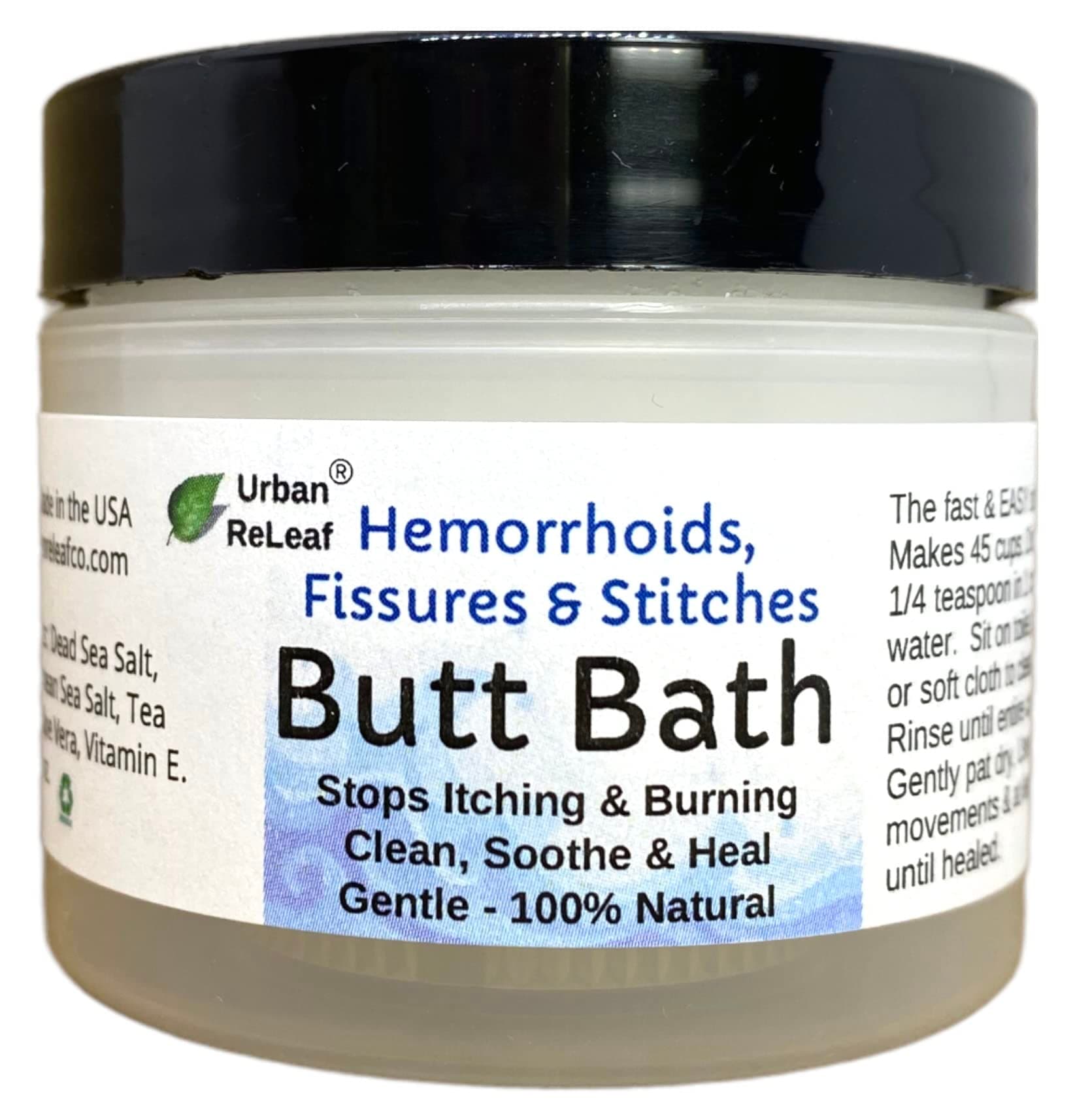 Butt Bath ! Hemorrhoids, Fissures & Stitches. Helps itching & Burning. Clean, Soothe & Calm. The Easy Sitz Bath! Fast Relief! Gentle Sea Salt Soak. Gentle, Effective, 100% Natural