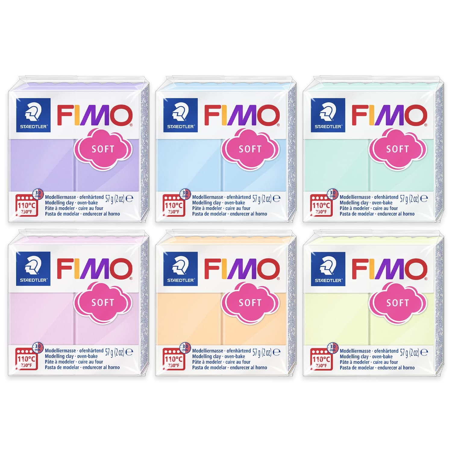 Fimo Effect Polymer Oven Modelling Clay - 57G Set of 6 Pastel Finish