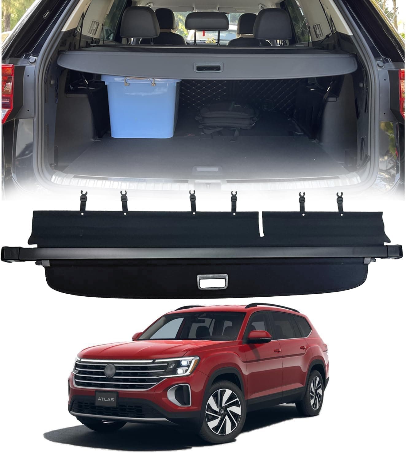 Vesul Retractable Rear Trunk Cargo Cover Compatible with VW Atlas 2018-2025 Security Shade Shield Tonneau Cover Anti-Peeping Luggage Privacy Screen (Not Fit Cross Sport)