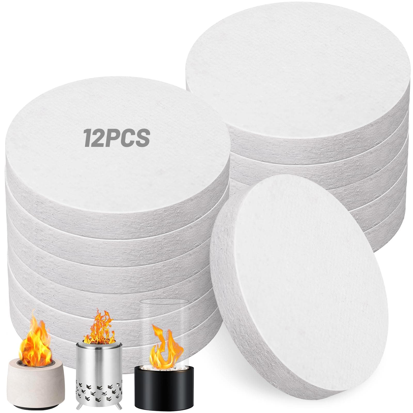 12 Pieces Circular Ceramic Wool Sponge Replacement for Tabletop Fire Pit Bowl to Extend Burning Time - Ceramic Wool Wick Insulation for Bioethanol Fuel Portable Fireplace (2.4" D x 0.4" H)