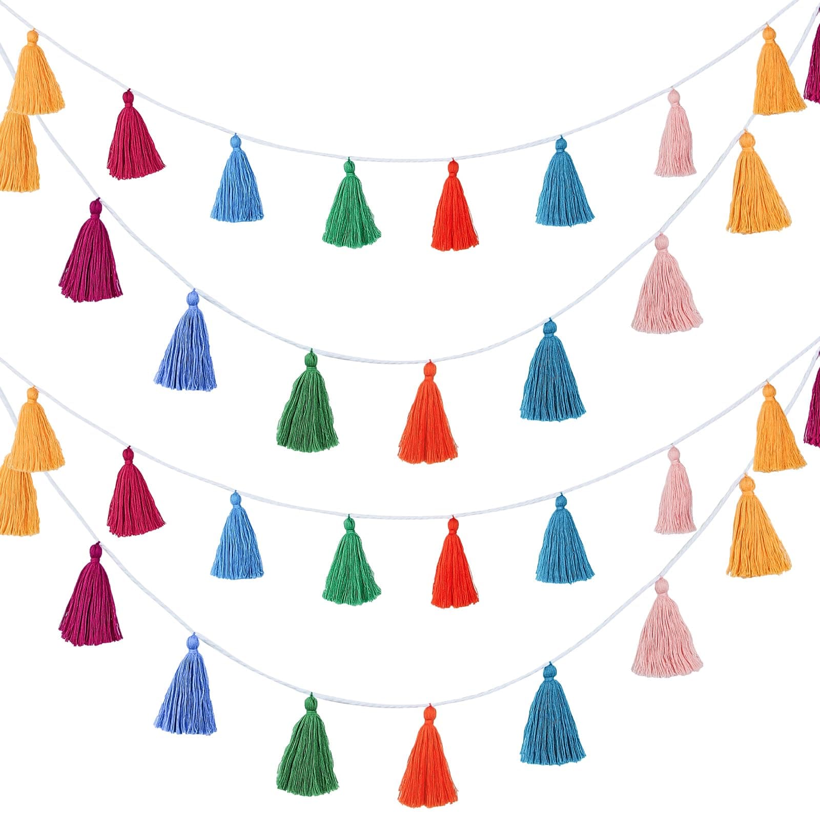 4 Pcs Rainbow Tassel Garland Party Decor, Colorful Boho Wall Hanging Banner for Birthday Birthday Wedding Baby Shower Party, Classroom, Bedroom, Nursery Home Decor(Multicolor,3.15 Inch)