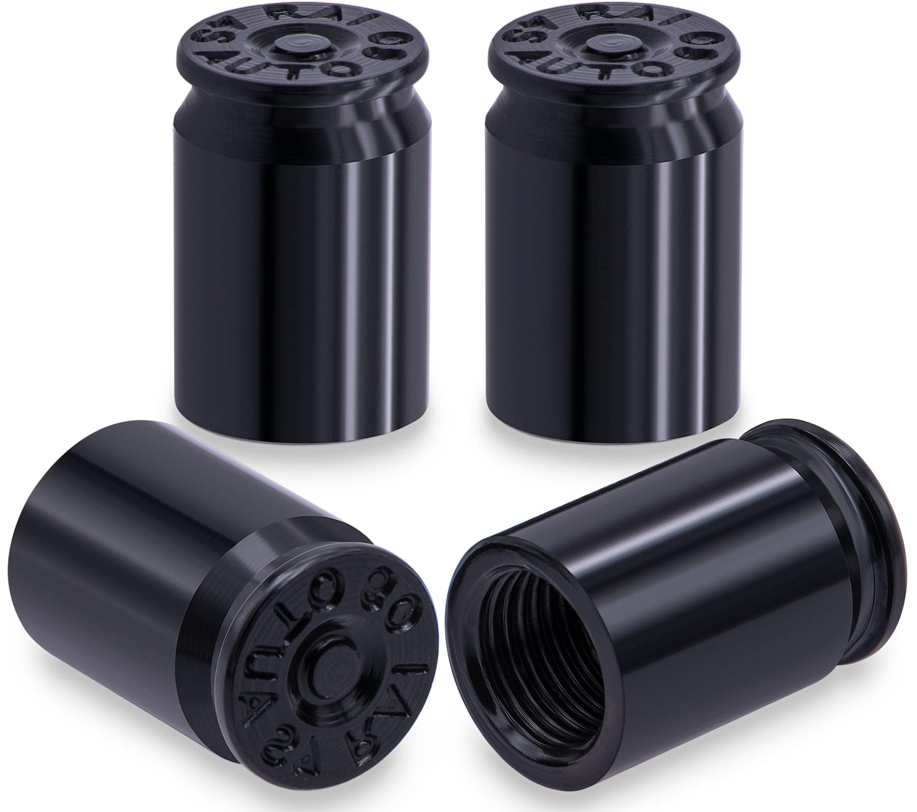 4PCS Bullet Shell Tire Valve Stem Caps, Aluminum Alloy Car Air Stem Cap, Universal Dustproof Tire Valve Stem Covers for Cars, SUV, Trucks, Bikes, Motorcycles, Bicycles (Black)