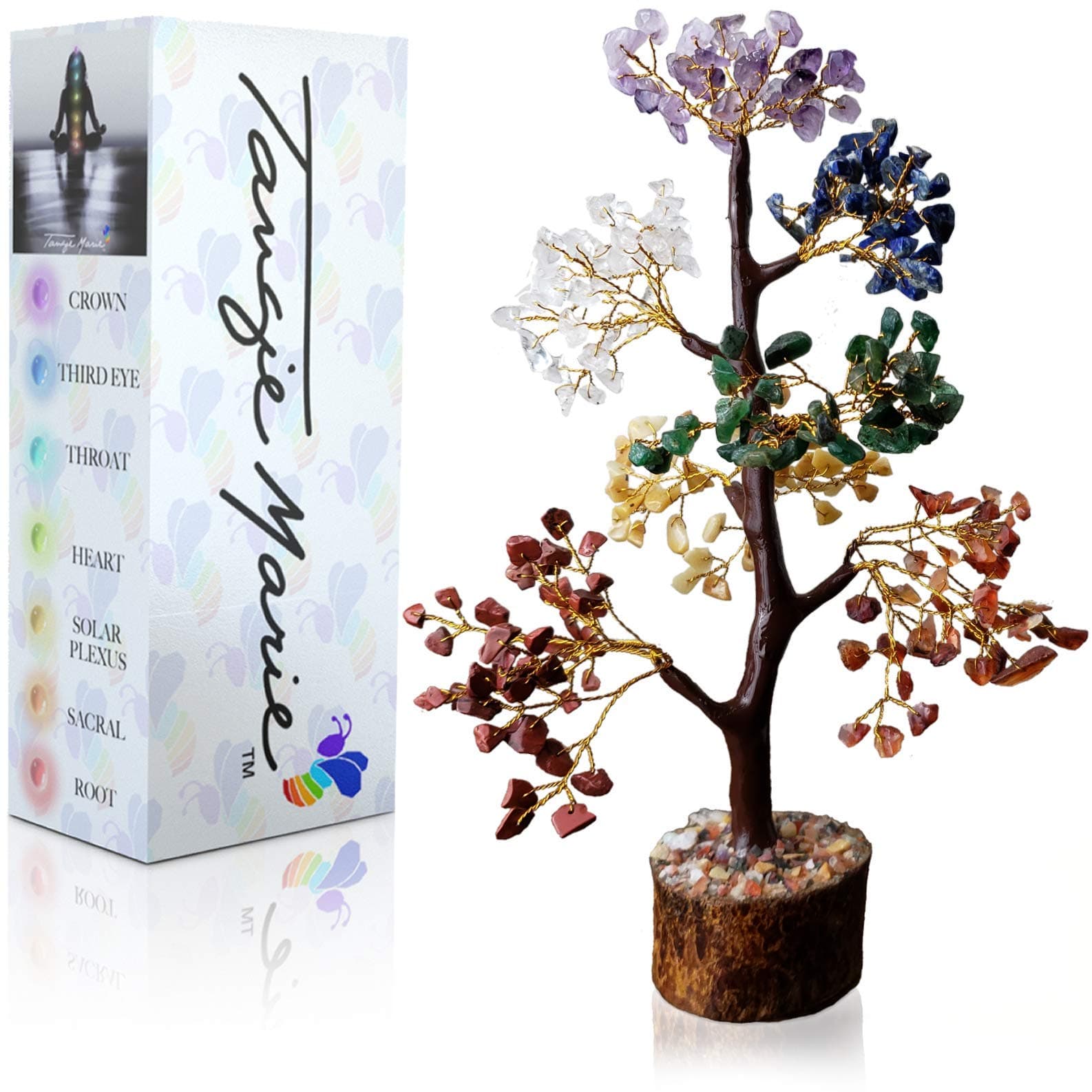 Tangie Marie Premium Seven Chakra Crystal Tree for Positive Energy Money Gemstone Bonsai Tree for Good Luck Prosperity Reiki Life Money Feng Shui Meditation Decor
