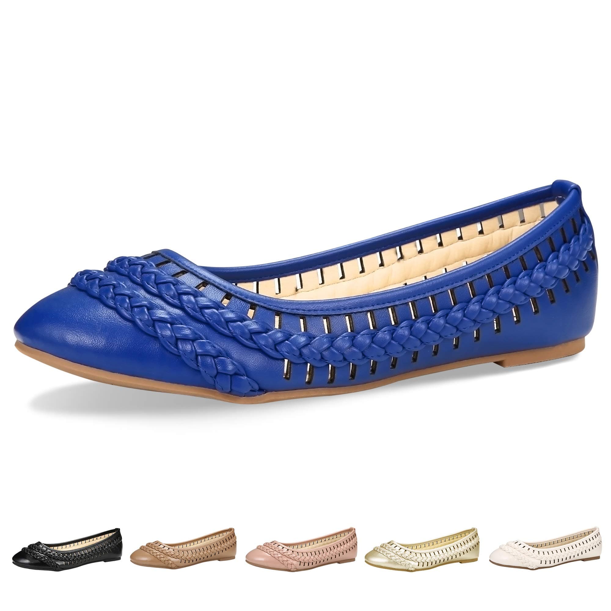 CINAK Women's Flats Comfort Ballet Walking Driving Breath Round Perforated Slip on Shoes