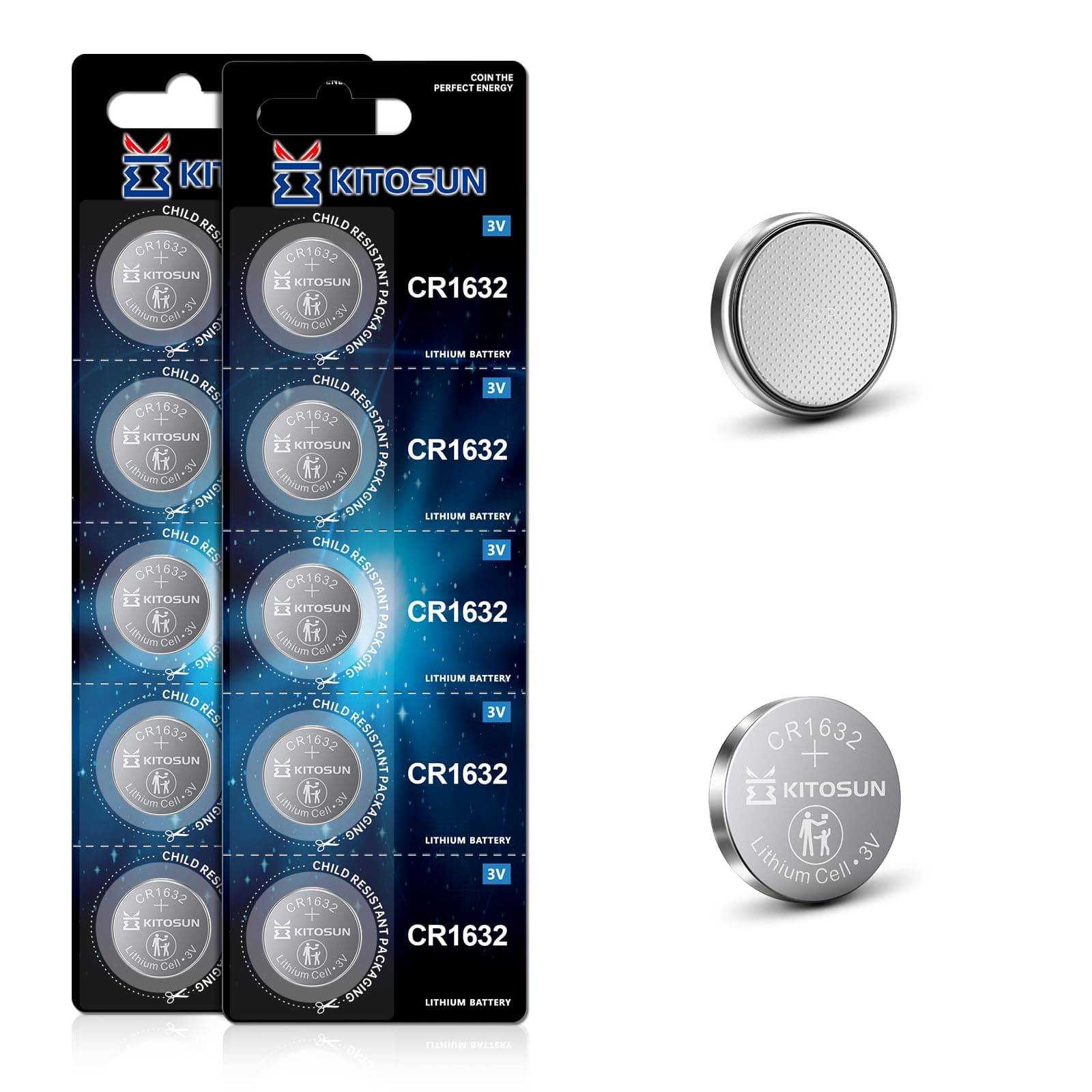 KITOSUN CR1632 3V Lithium Coin Battery – CR 1632 Lithium Cell Button Batteries Replacement for Toyota Prius Car Key Fob Remote Tire Pressure Heart Rate Monitor Sensors Garmin VivoFit Dog Collar