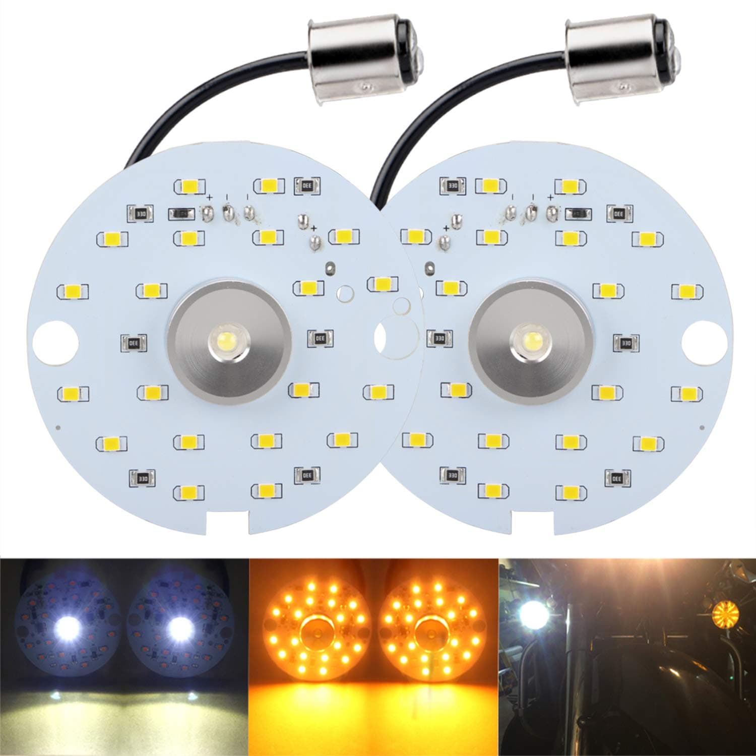 Motorcycle 3" SMD BAY15D 1157 LED Amber/White Turn Signal Insert Bulb Compatible for Harley Touring,1157 Amber/White