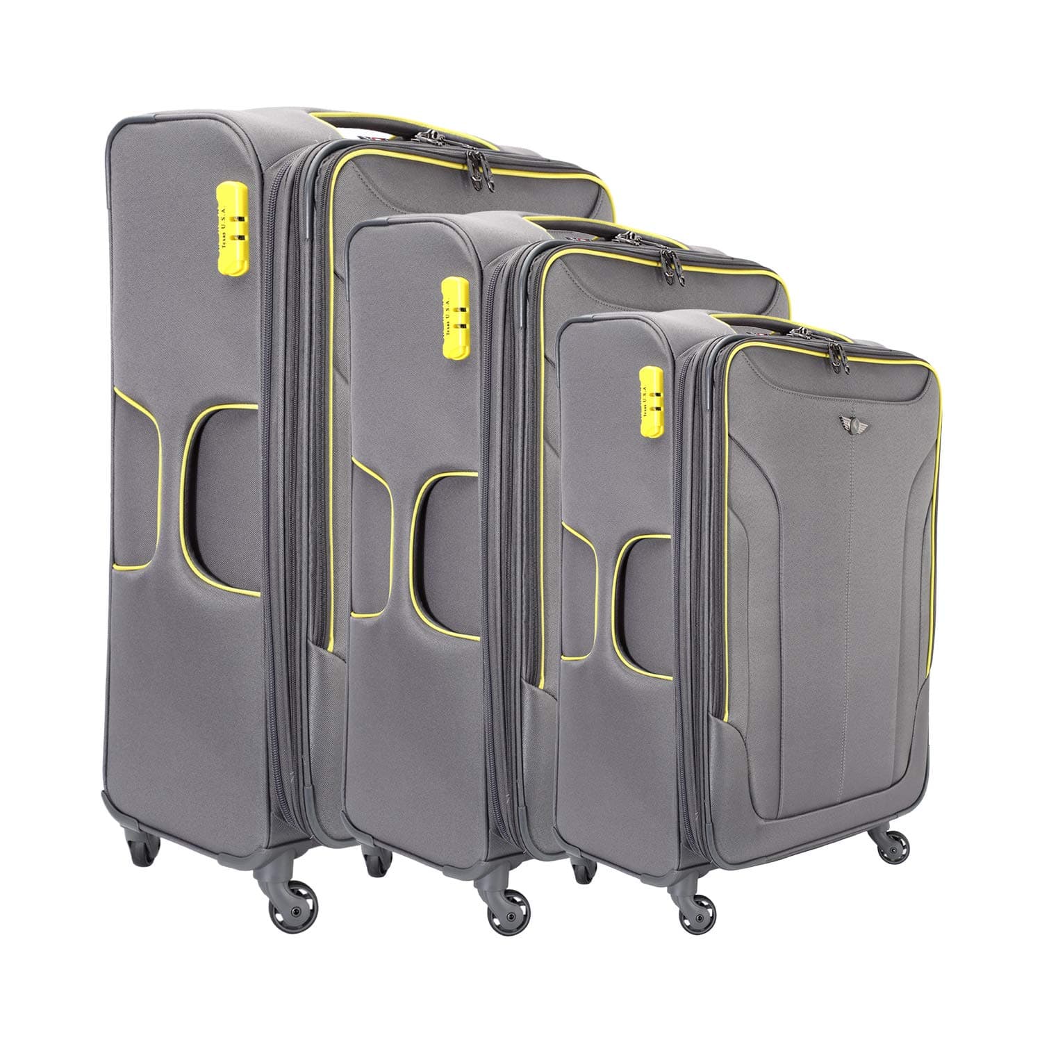 Texas USA - Exclusive Range of Imported Soft Luggage Trolley Bag - Set of 3 (20"+24"+28")- Grey - Cabin Cum - Check-in Baggage