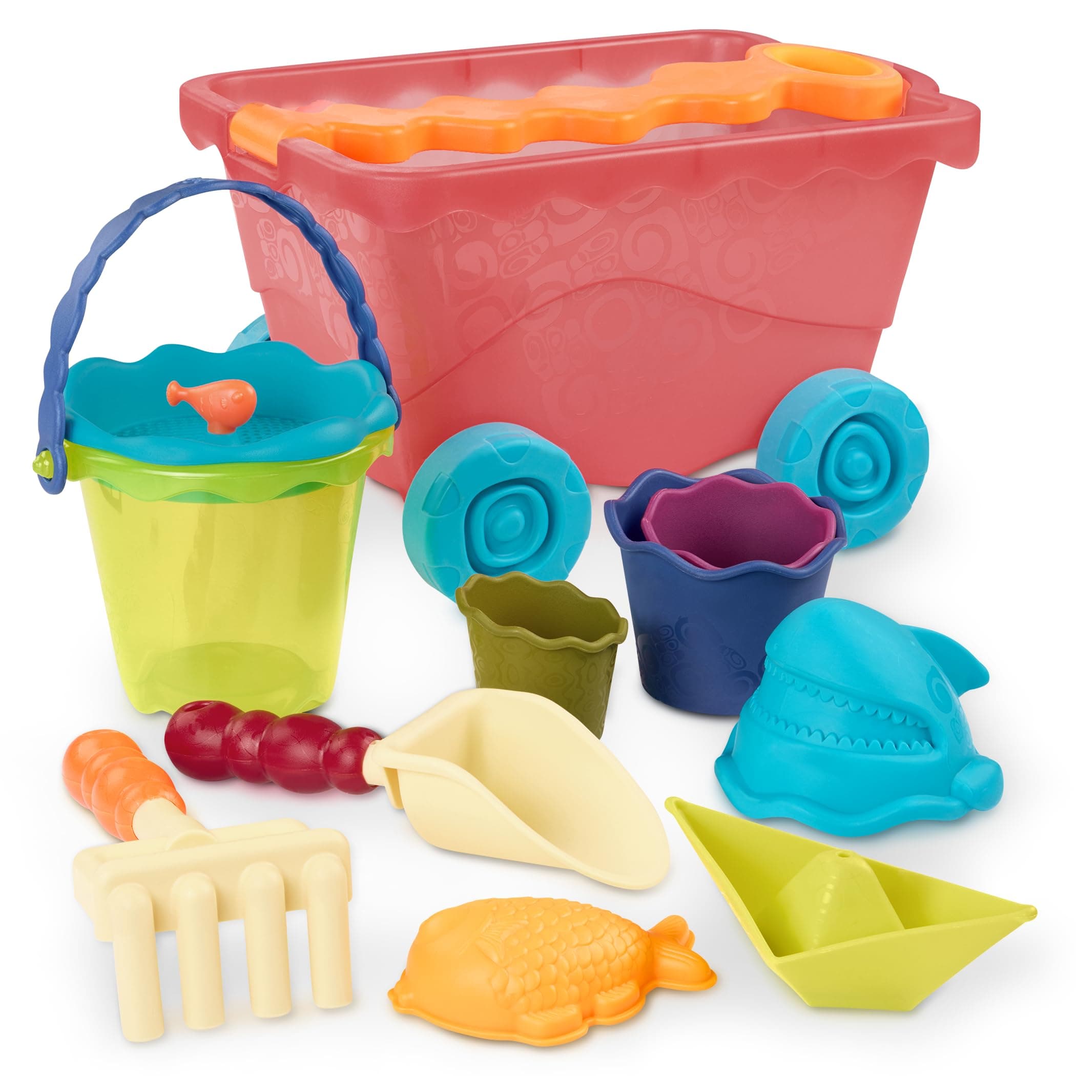 Wavy – Wagon – Red – Water Play – Travel Beach Buggy – 11 Funky Sand Toys – Phthalates and BPA Free – 18+ Months