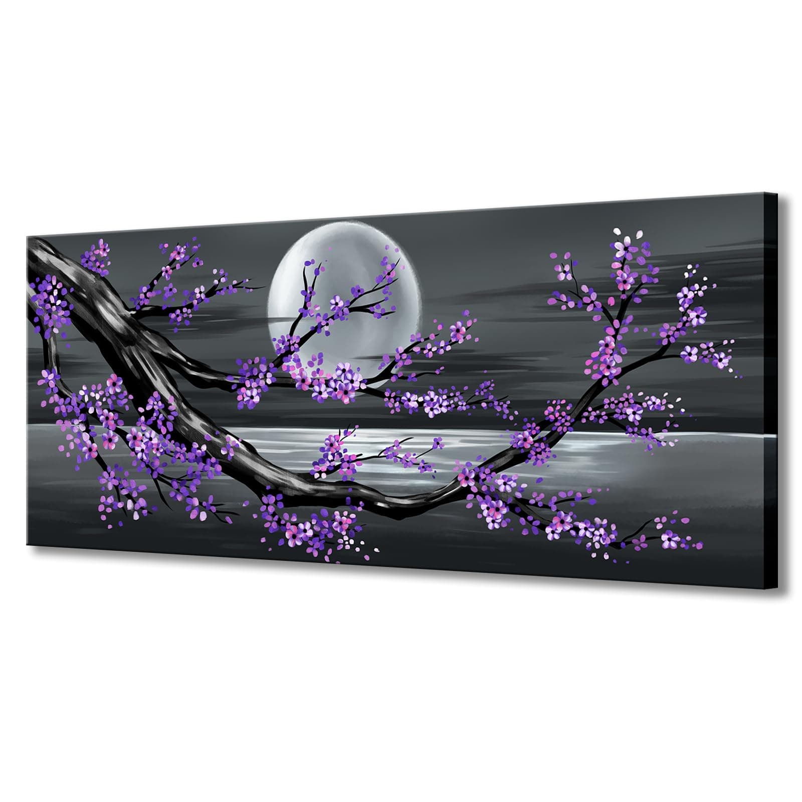 KLVOS Framed Abstract Tree Painting Cherry Blossom Purple Flower Canvas Art for Modern Home Wall Decoration Giclee Prints on Canvas Stretched Ready to Hang 20" W x 48" L (Purple)