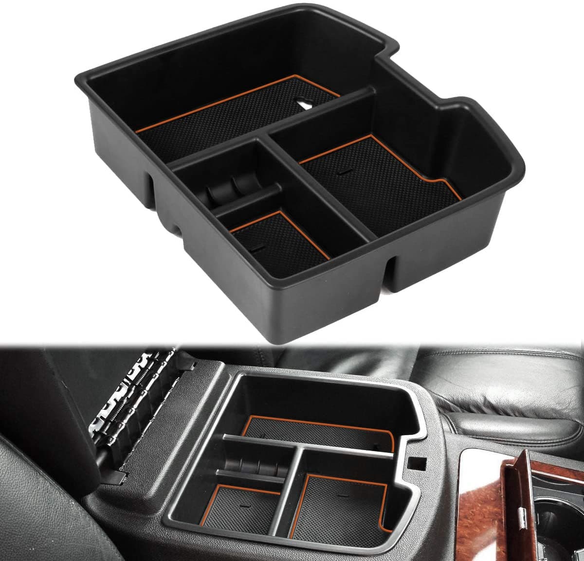 EDBETOS Center Console Organizer Tray Compatible with GMC Sierra 1500 Chevy Silverado Suburban 2500 Avalanche 07-13 Accessory 07-14 Sierra Silverado 2500 3500 Yukon Suburban 1500 Tahoe, Orange Trim