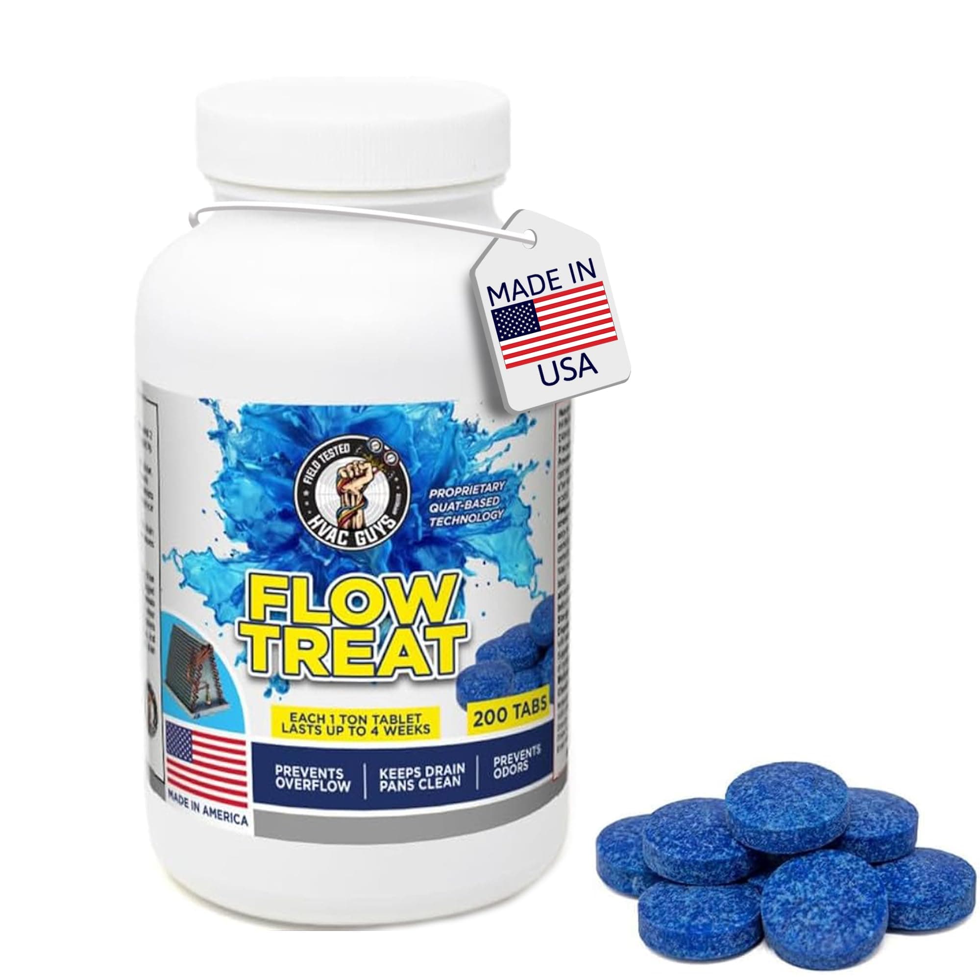 Leak Saver HVAC GUYS – Flow Treat Tabs - 200 Tablets | AC Drain Line Cleaner | Prevents Odors, Keeps HVAC Drain Pan Clean, Prevents Overflow | One Tablet Lasts up to 4 Weeks