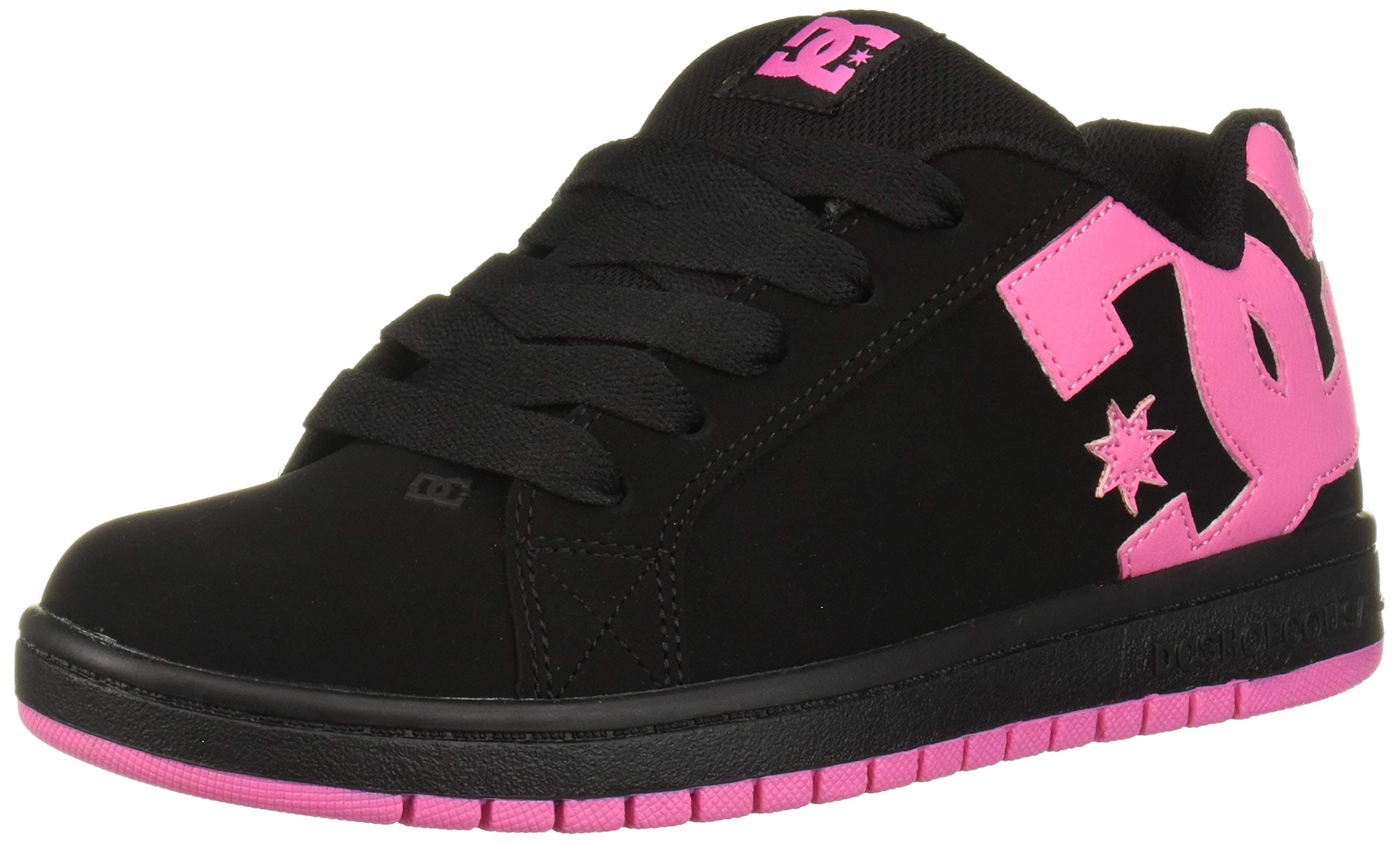 DC Uni Child Court Graphic Youth Skate Shoe, Black/Pink, 4 Big Kid, multicolor (black / pink)