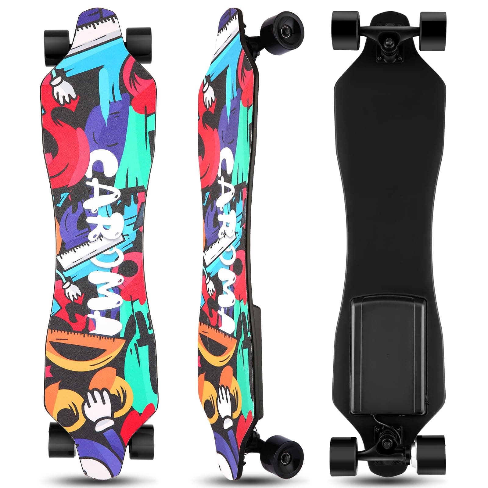 Caroma Electric Skateboards with Remote, 350W Hub-Motor Electric Longboard for Adults Teens, 12.4MPH Top Speed, 11Miles Max Range