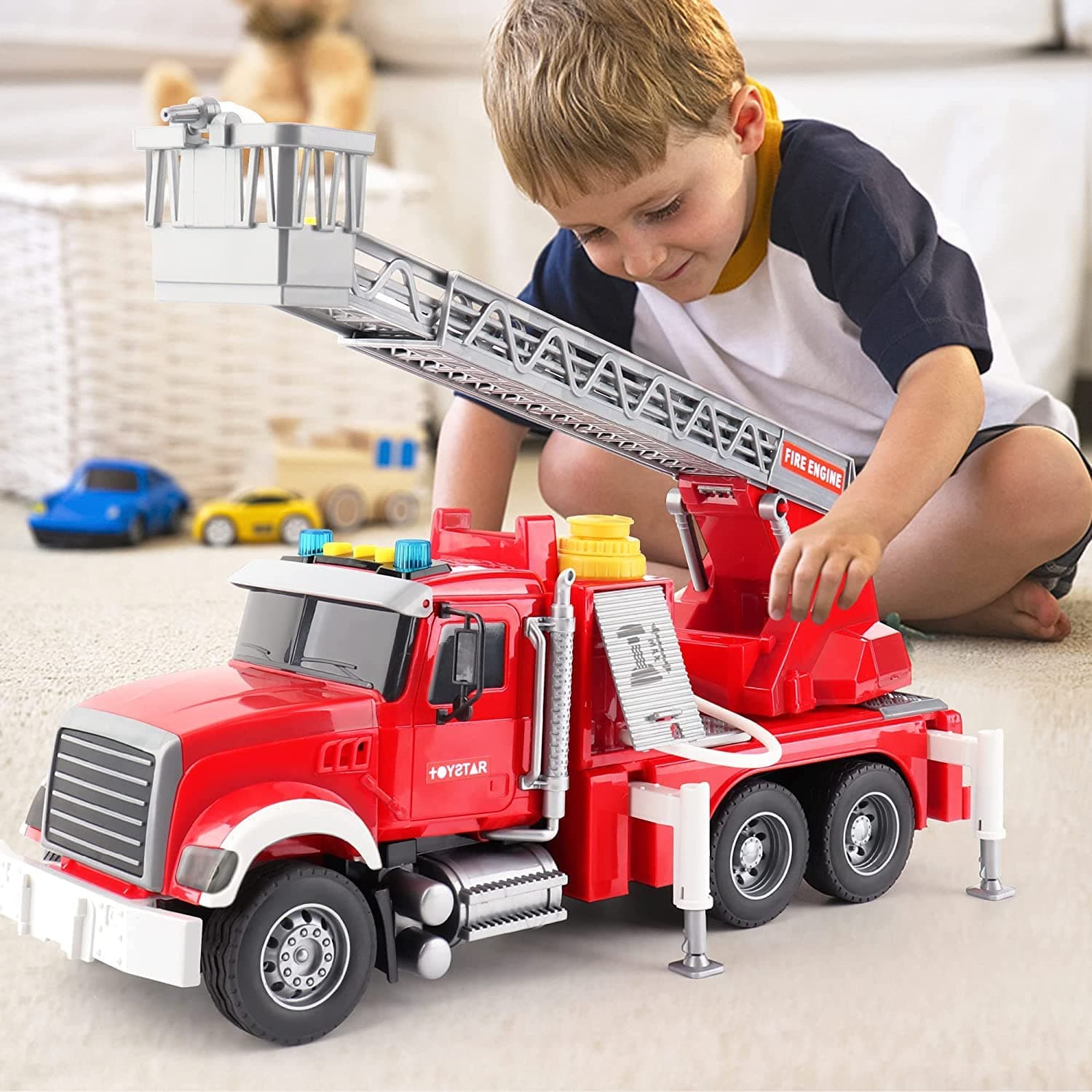 ORCHID M® Kids Fire Truck Toys for 3 4 5 6 Years Old Boys, Fire Rescue Vehicle with Shooting Water,Lights and Sounds