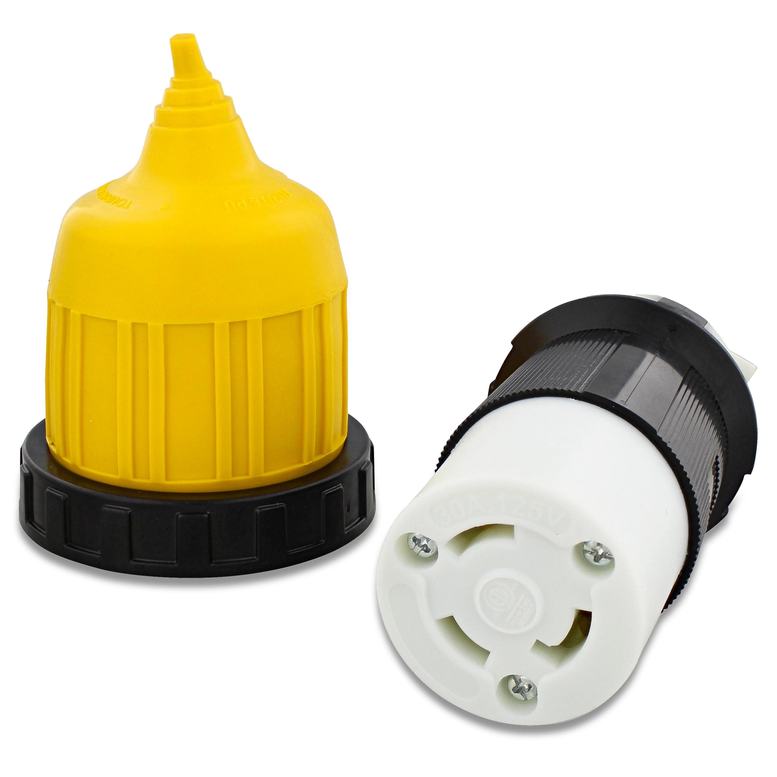 Dumble L5-30R Connector with RV Power Cord Cover & Ring – 30 Amp Twist Lock Inlet Locking Plug Protector, 30A 125V