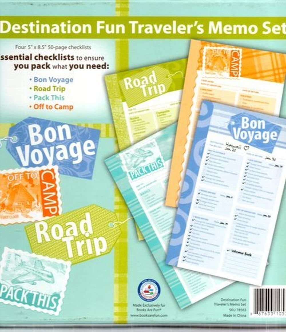Destination Fun Traveler's Memo Set: Checklists to Pack for Bon Voyage, Road Trip, Pack This, Off to Camp