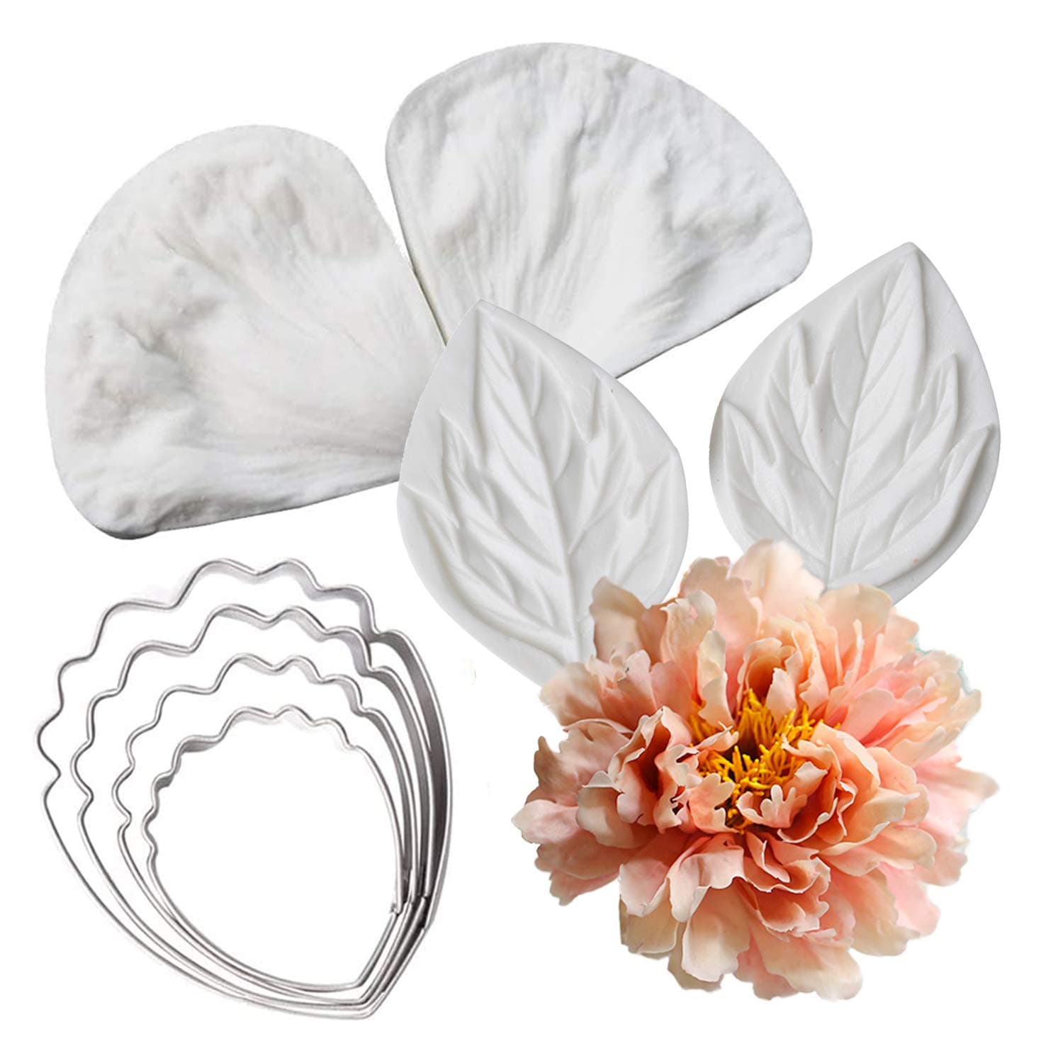 8Pcs Peony Petal Leaves Cookie Cutters Sugar Petal Veiner Gumpaste Molds Candy Molds Decorating Tools