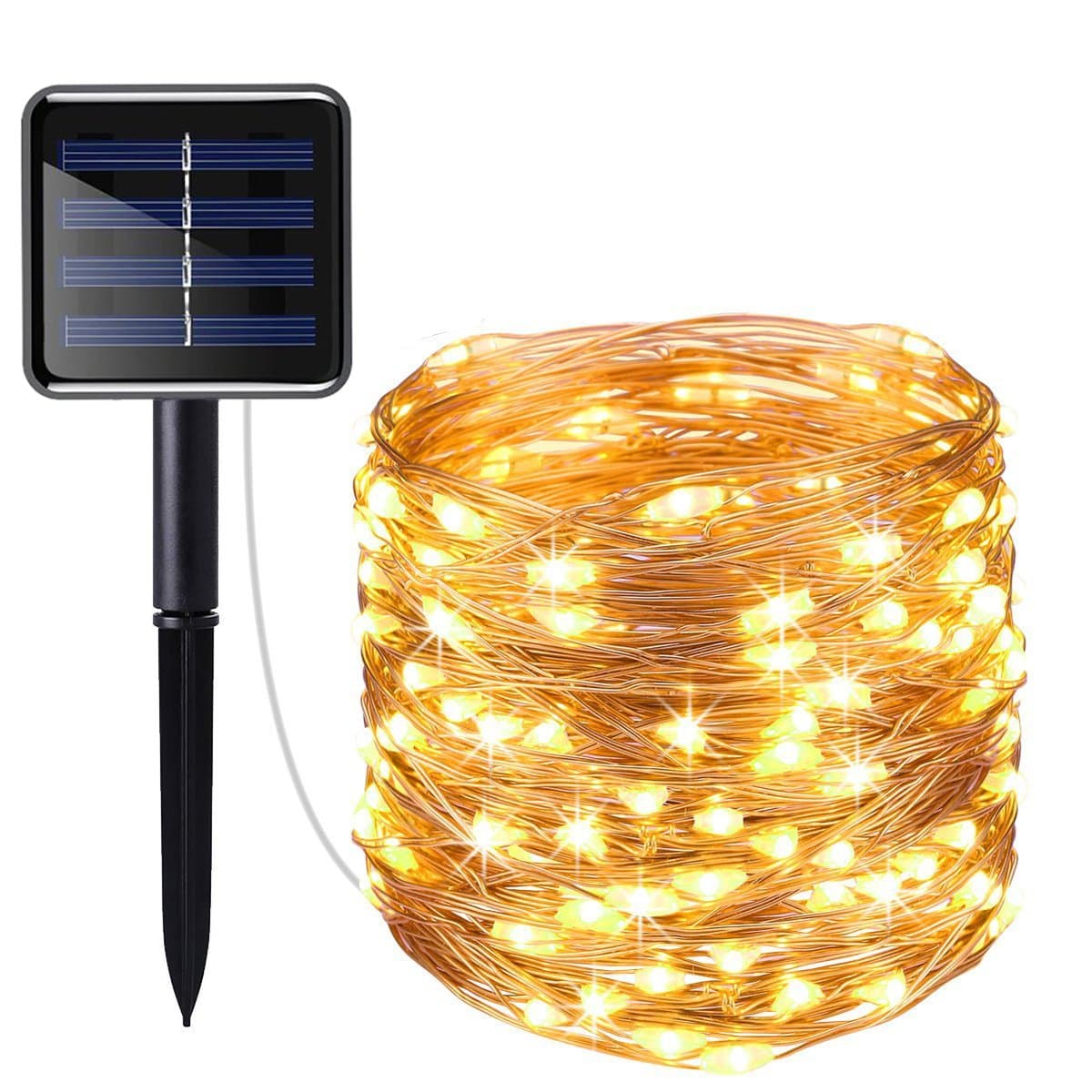 Usboo Waterproof Outdoor and Indoor Solar String Lights 100 LED Fairy Lights for Christmas Party Wedding Garden Decorations Solar Powered Garden Lights 8 Modes 10Meters (1 Pack, Warm White)