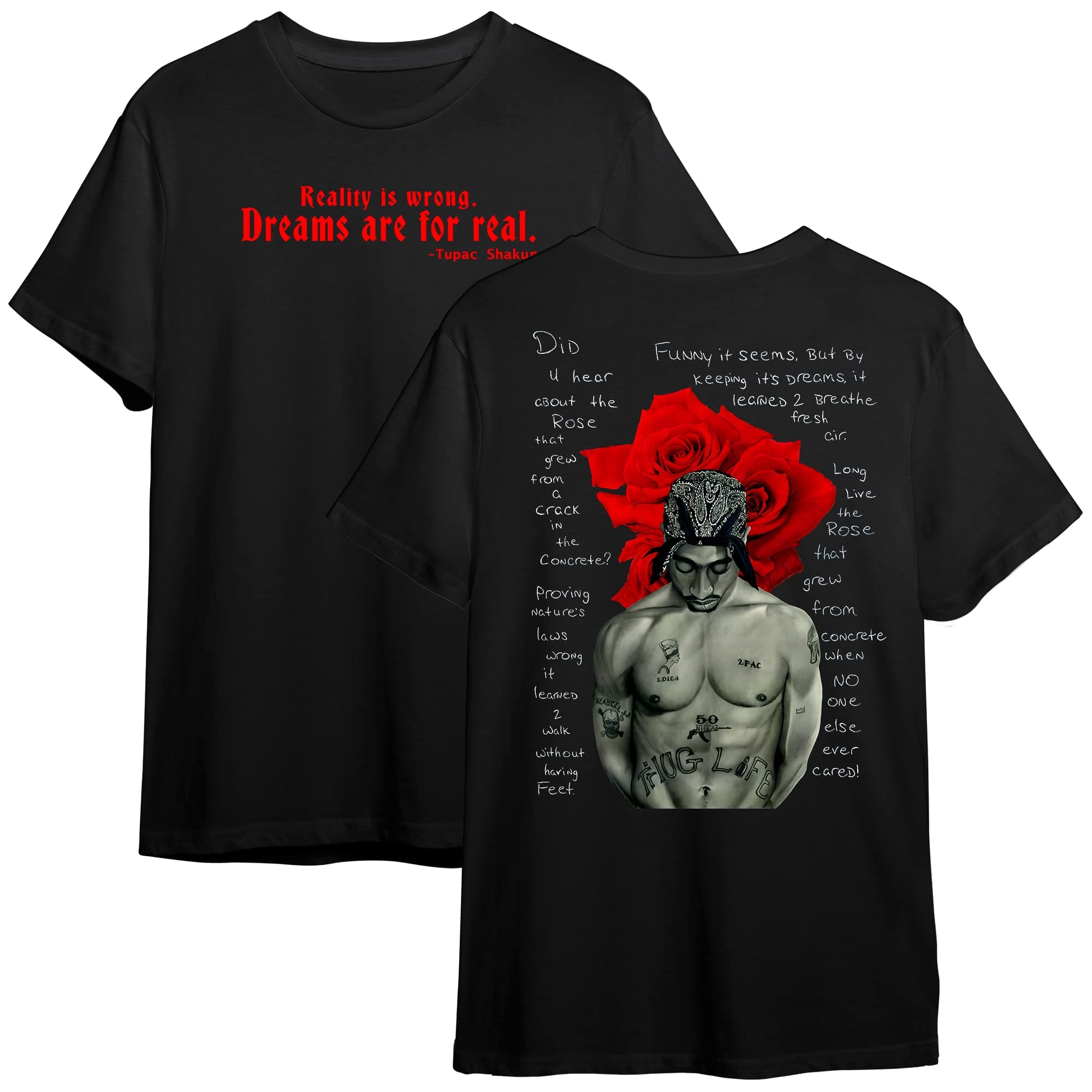 TenebroseTupac Hip Hop t Shirts for Men Streetwear Stylish Graphic Printed Half Sleeves Round Neck 100 Cotton Black Tshirt