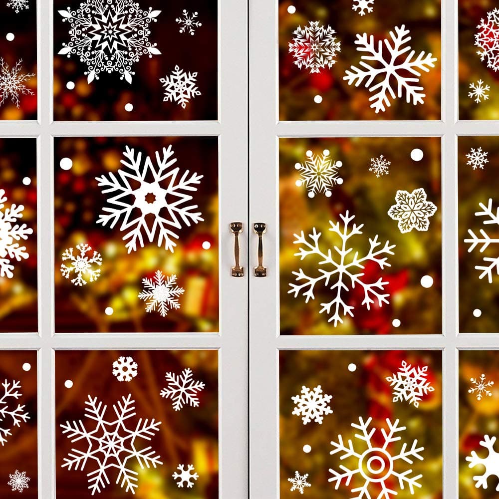 Joinart 247 Pcs Christmas Window Clings, Snowflake Window Stickers, Snowflake Window Decals, Christmas Decorations, Holiday Decorations, Ornaments, Party Supplies, 9 Sheets