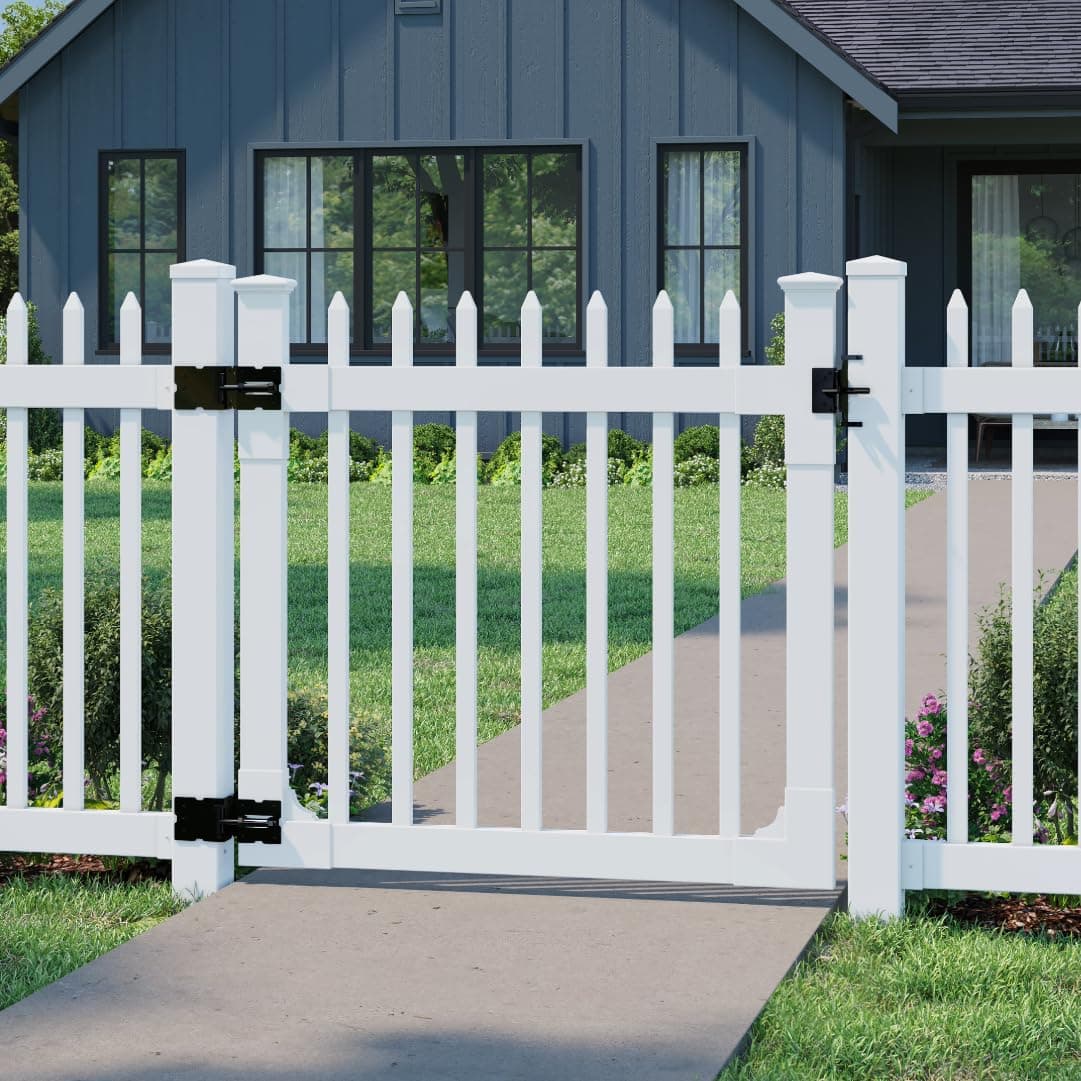 4ft H x 4ft W (1 Gate) No Dig WamBam Nantucket Gate Kit, White Vinyl Picket Yard Fence Gate with Hardware Included for Nantucket Fence Kit, Durable Outdoor Gate for Yard or Garden, BL19102