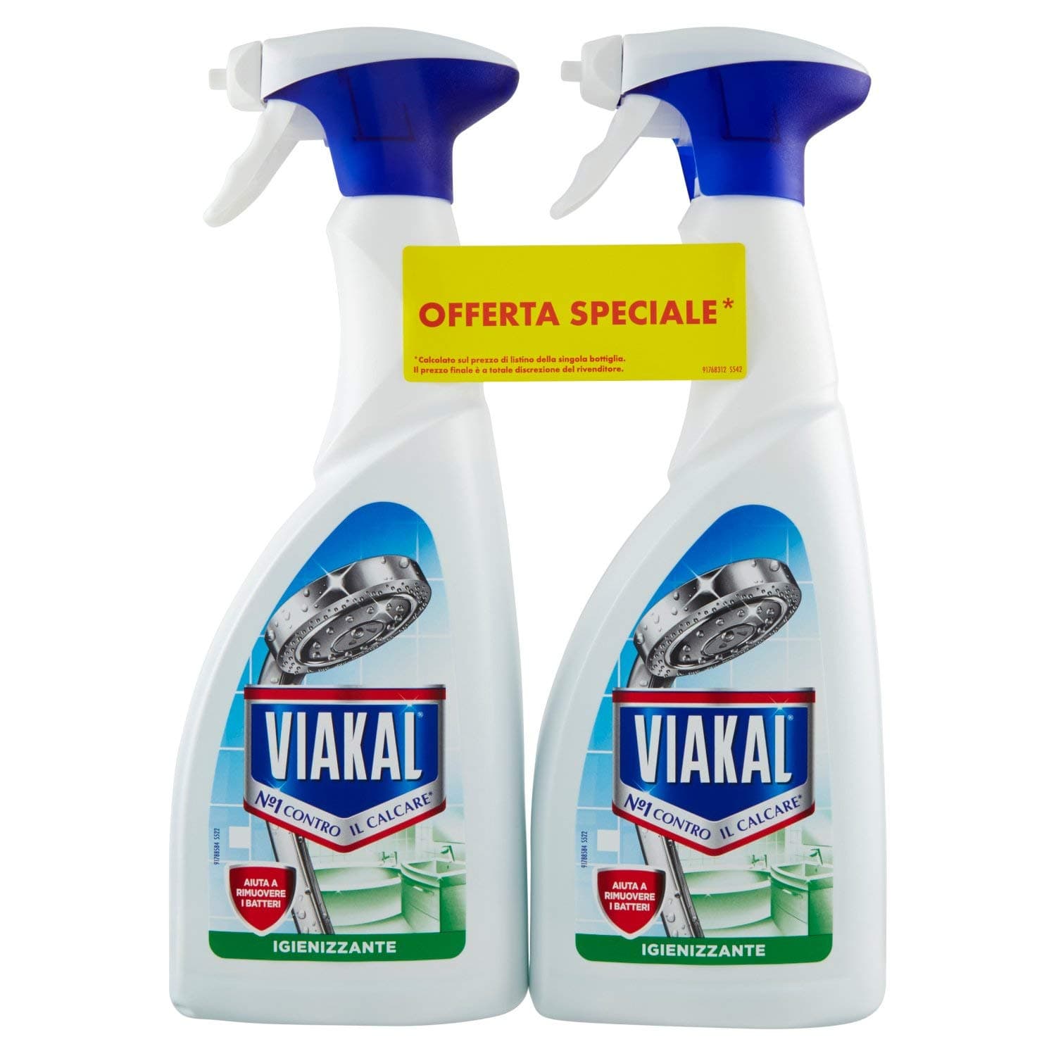 VIAKAL Anti-Limescale Detergent Sanitising Spray, Maxi Size 2 Pieces 700 ml