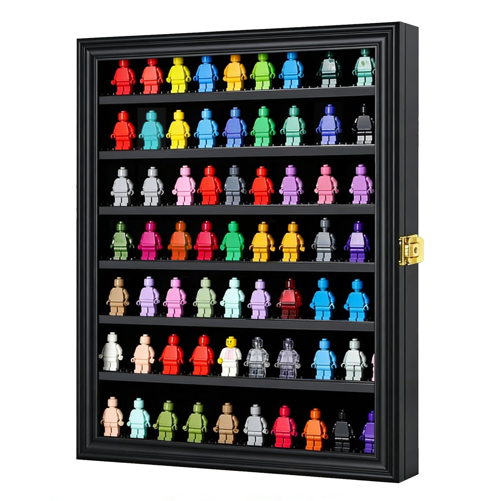 VERANI Minifigure Display Case - Miniature Action Figure Display Box - Wall Mount Figures Memorabilia Display Cabinet for with Uv Protected Anti Fade 92% Clear for Small Objects Lockable Large Black