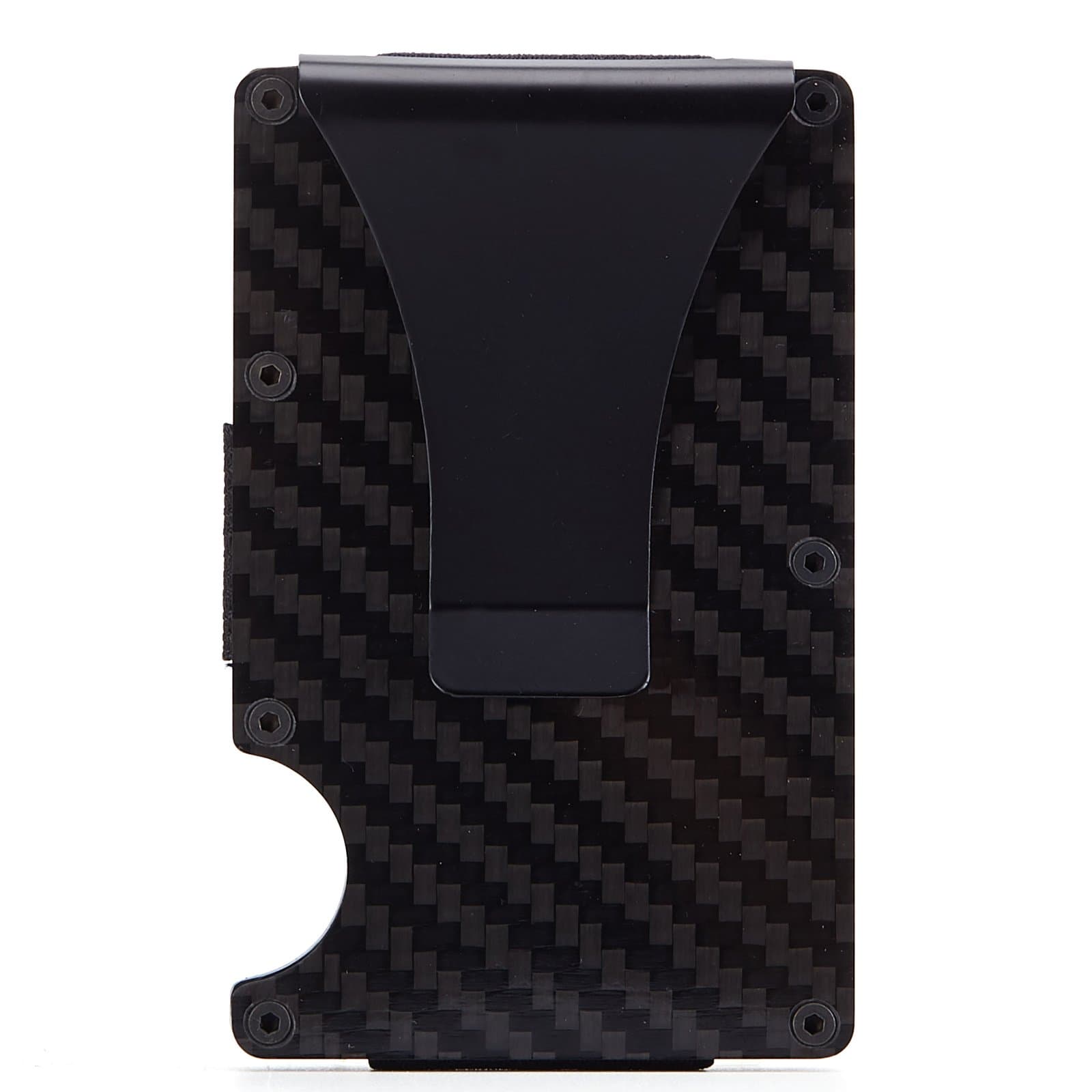 Aluminum Slim Wallet Front Pocket Wallet & Money Clip Minimalist Wallet RFID Blocking (Carbon Fiber Black)