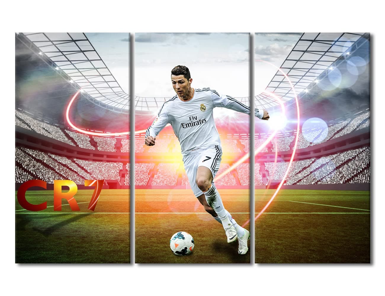 TISHIRON Stadium Mural 3 Pieces Canvas Wall Art Cristiano Ronaldo Paintings Soccer Superstar Poster Canvas Wall Art Print for Bedroom Living Room Office Decorations Framed Ready to Hang 42x28 in