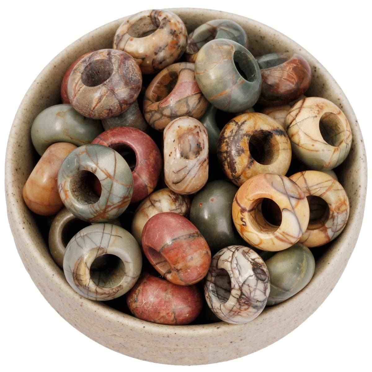 Nupuyai Large Hole Stone Loose Beads for Jewelry Making Pack of 30, Polished Rondelle European Beads fit Charms Bracelet