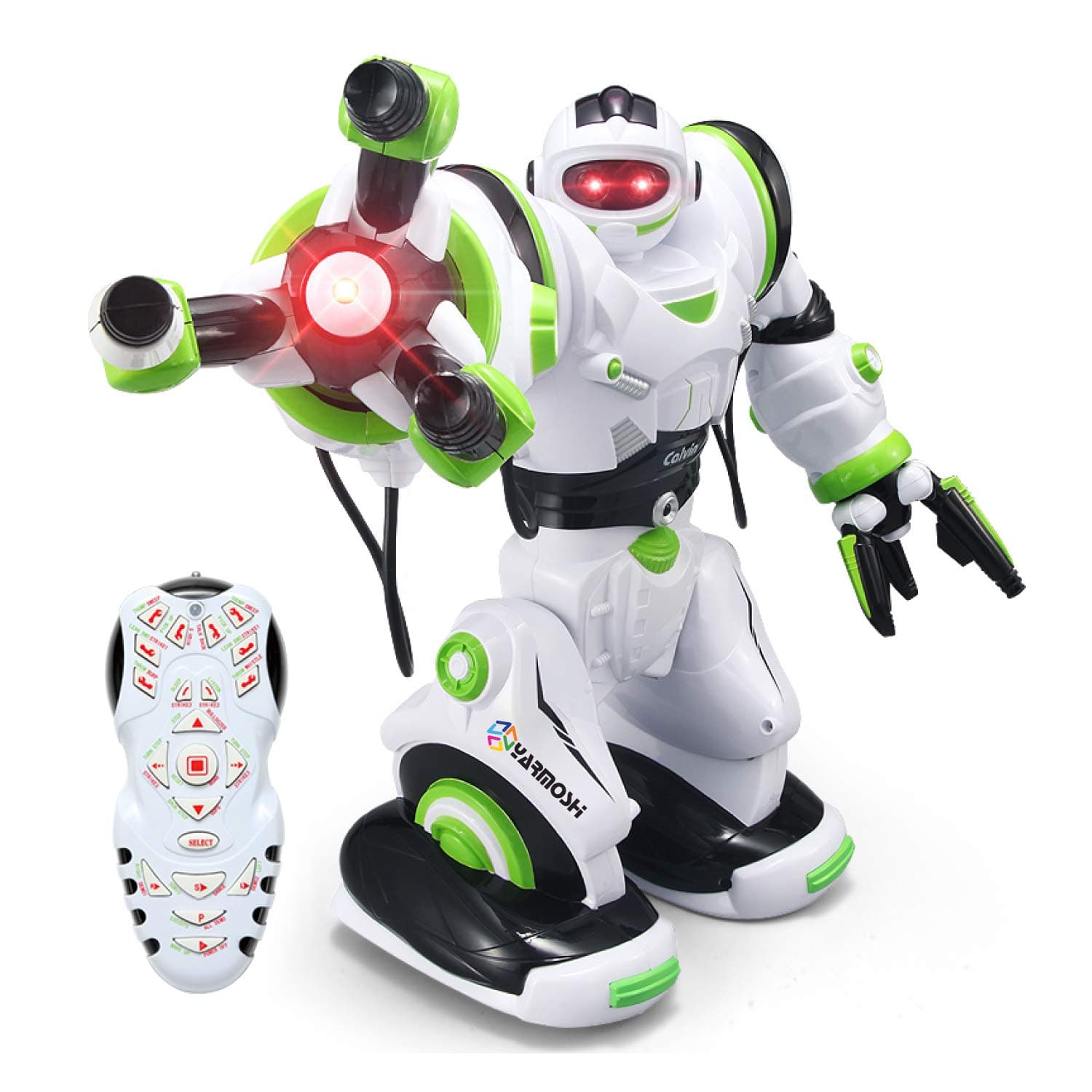 YARMOSHI- Remote Control Smart Robot Toy - Big Calvin, Flexible Moving Body, Whirls, Dances,12.6x6.3x15.2 Inches, Fun Gift for Girls and Boys Age 5.+. (Green)