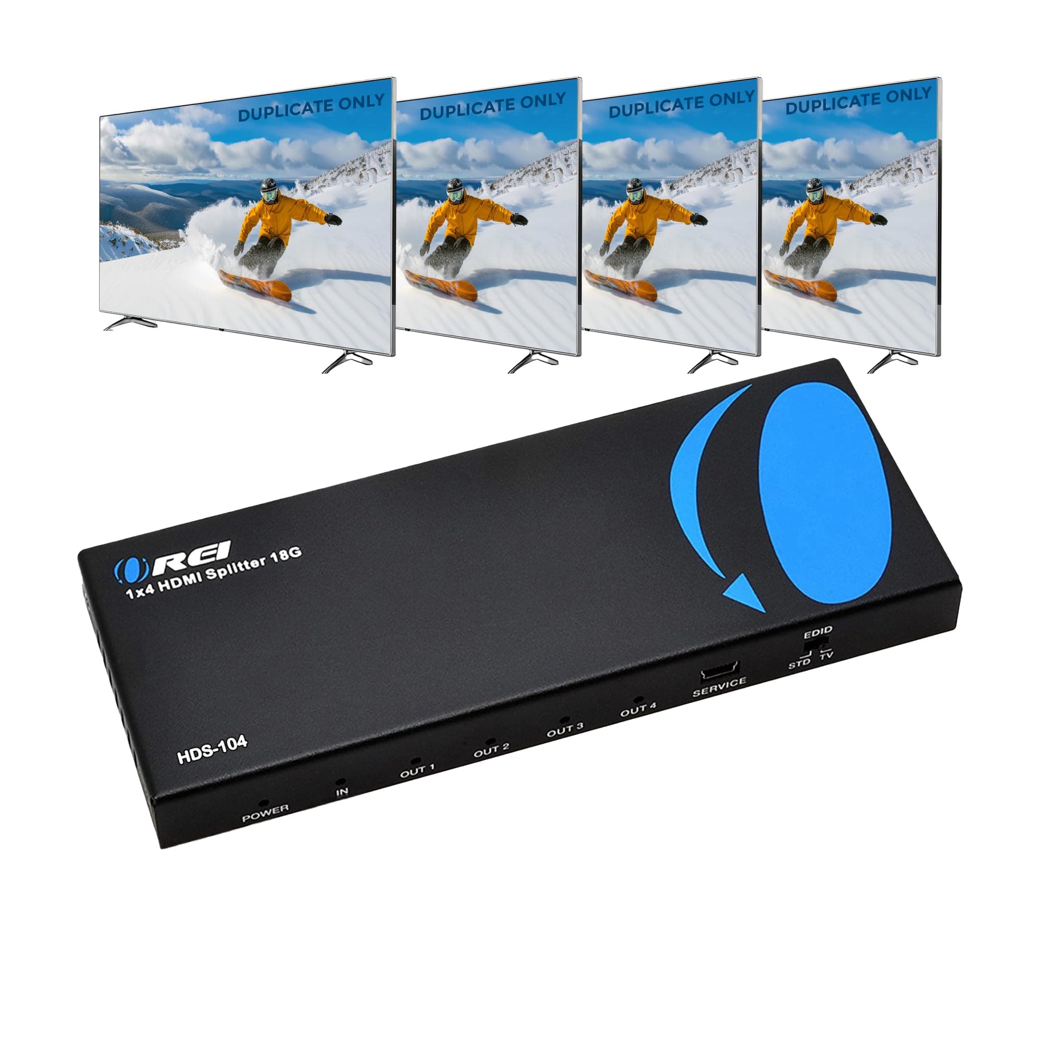 HDMI Splitter 1 in 4 Out – 4K@60Hz HDMI 2.0 Splitter with HDCP 2.2, EDID Management, and LPCM/Dolby/DTS Audio Support– Compact Plug & Play Design