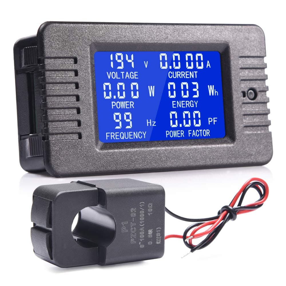 AC Current Power Monitor 80-260V 100A LCD Digital Display Voltage Amperage Power Energy Panel with Split Core Current Transformer